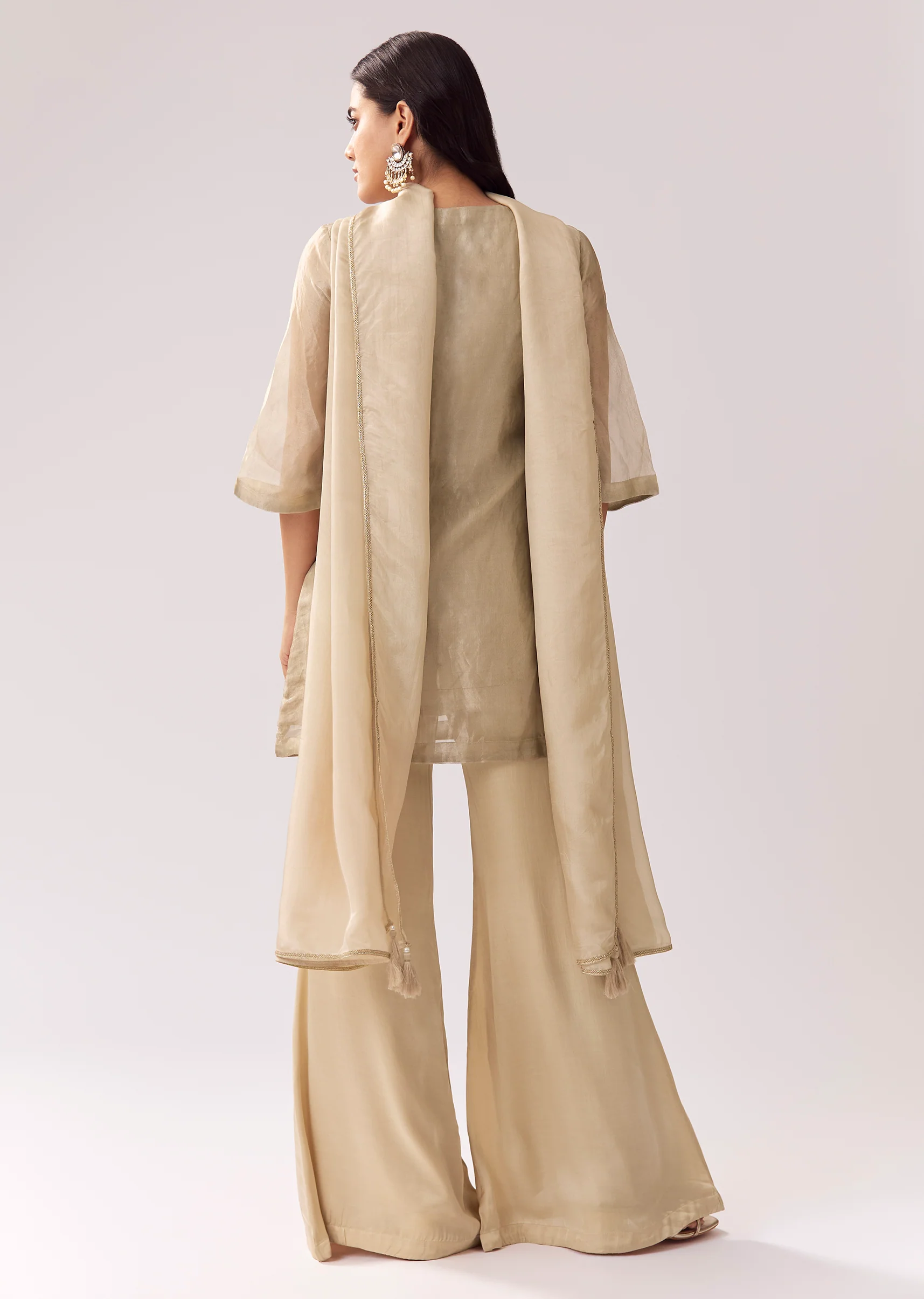 Beige Elegance Pair – Shimmer Suit For Her And Kurta Set For Him - Image 5