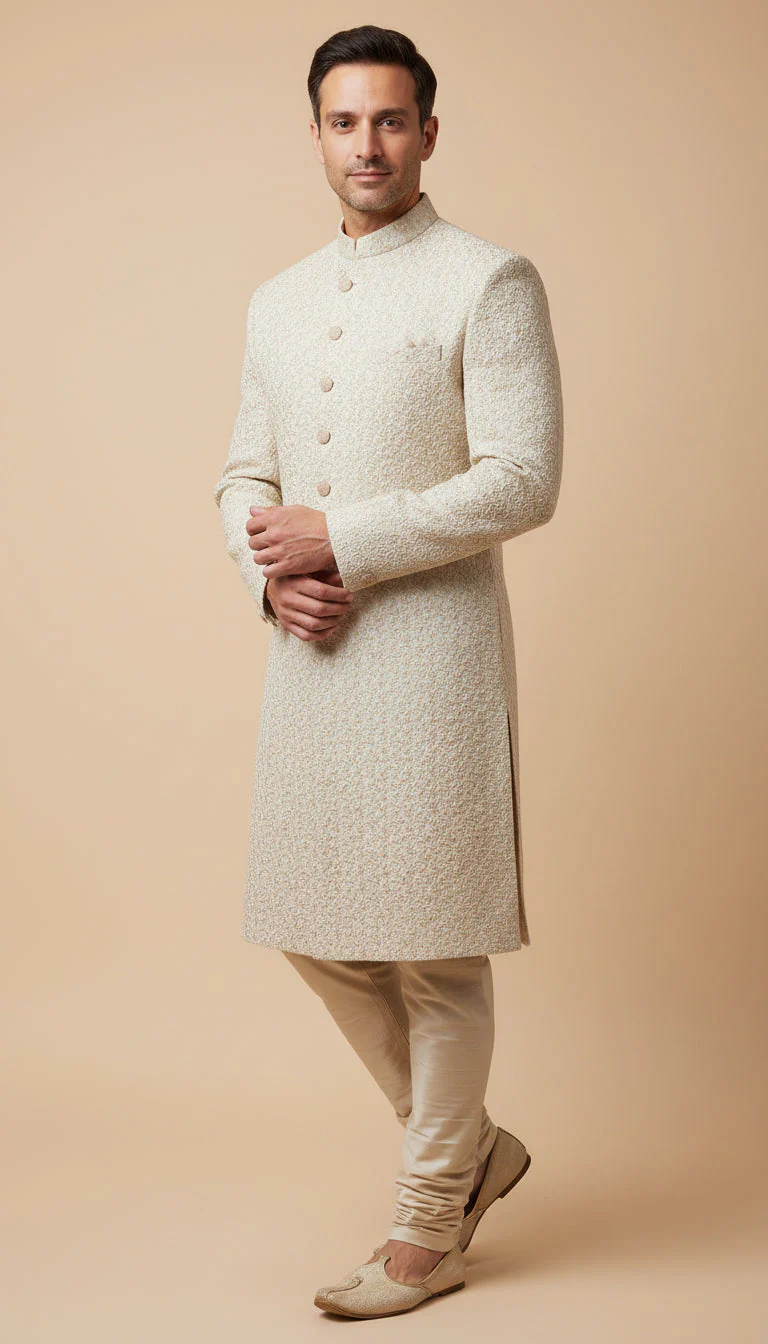 Beige Elegant Sherwani - Image 2