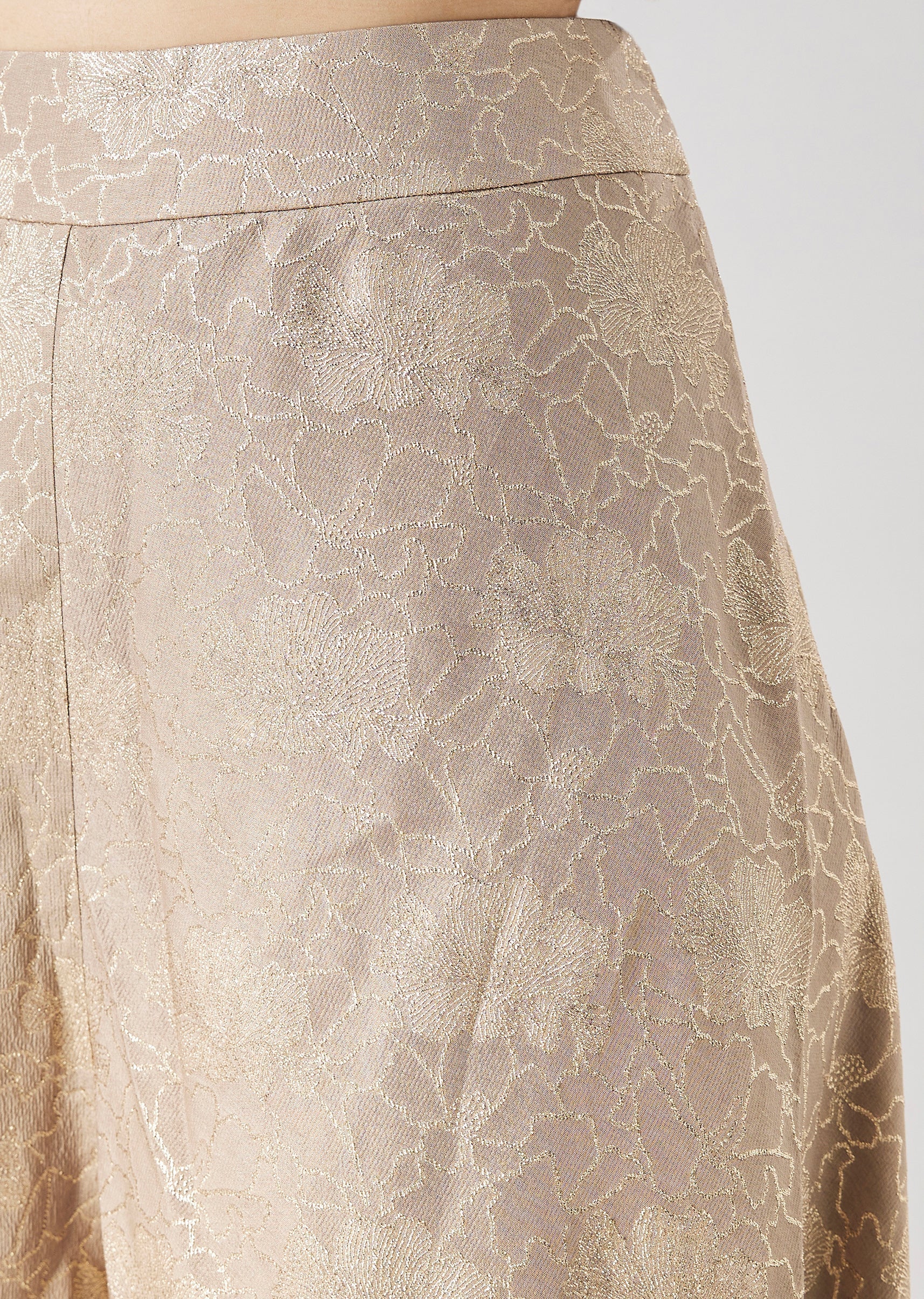 Beige Embellished Peplum Kurta And Jacquard Palazzo Set - Image 6