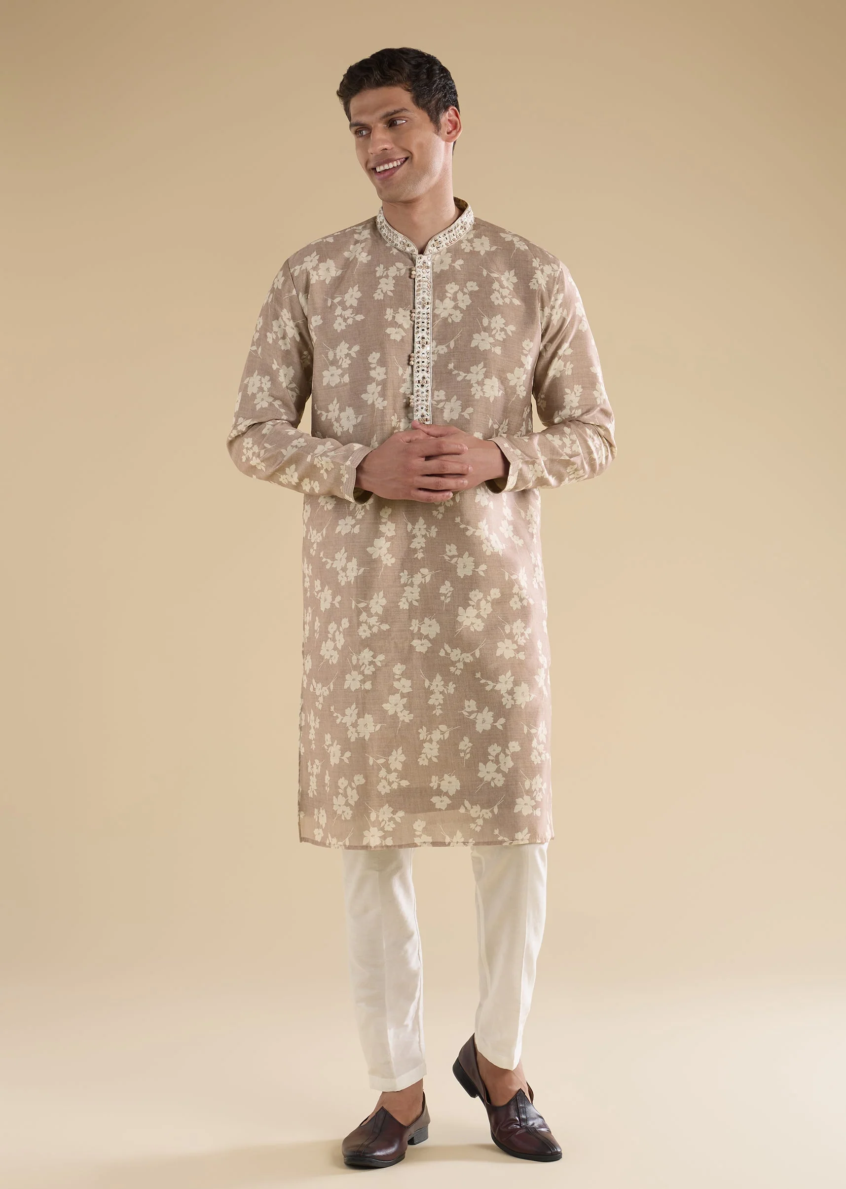 Beige Embroidered And Kurta Sets - Image 3