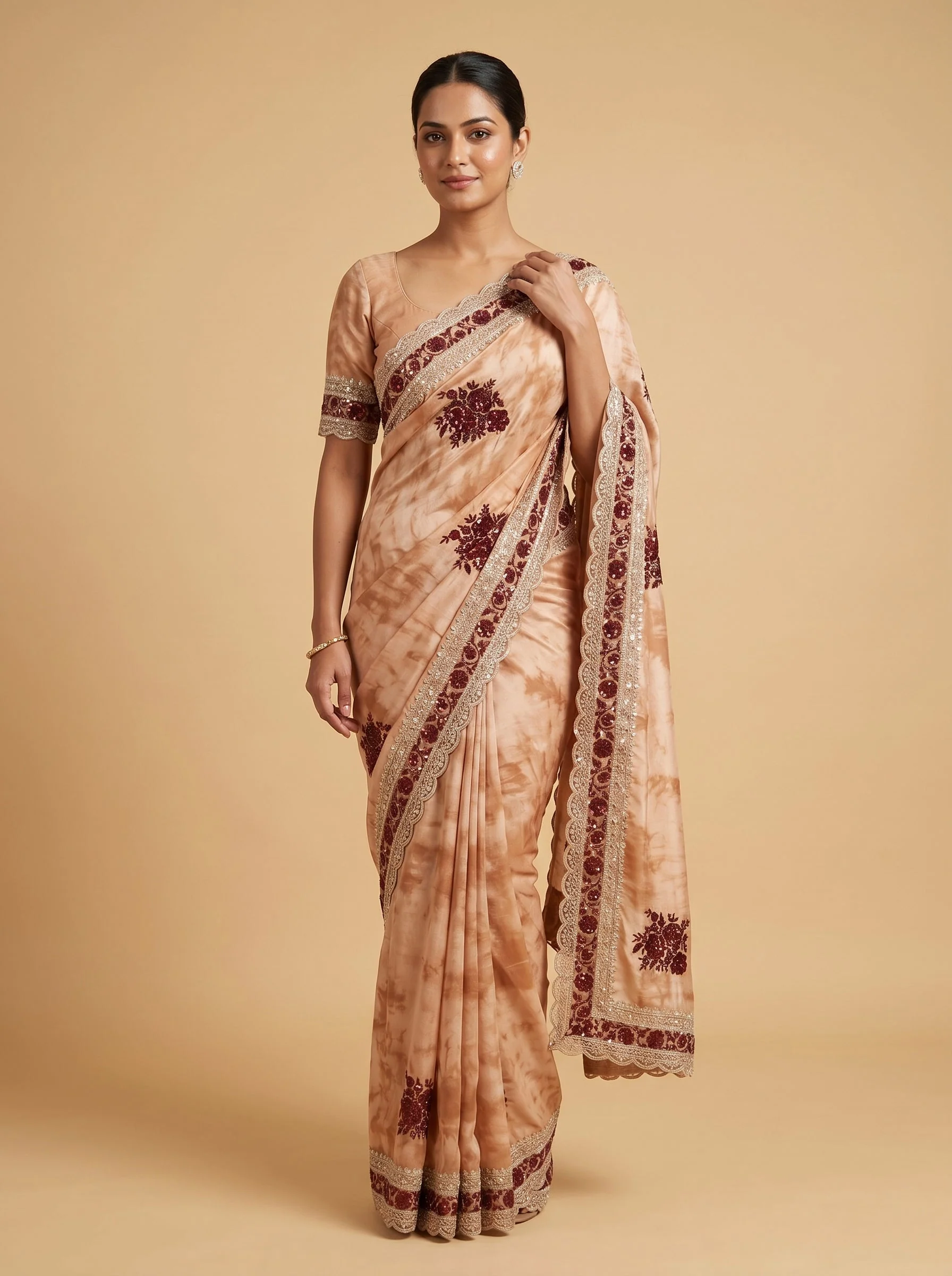 Beige Embroidered Saree with Minimal Work