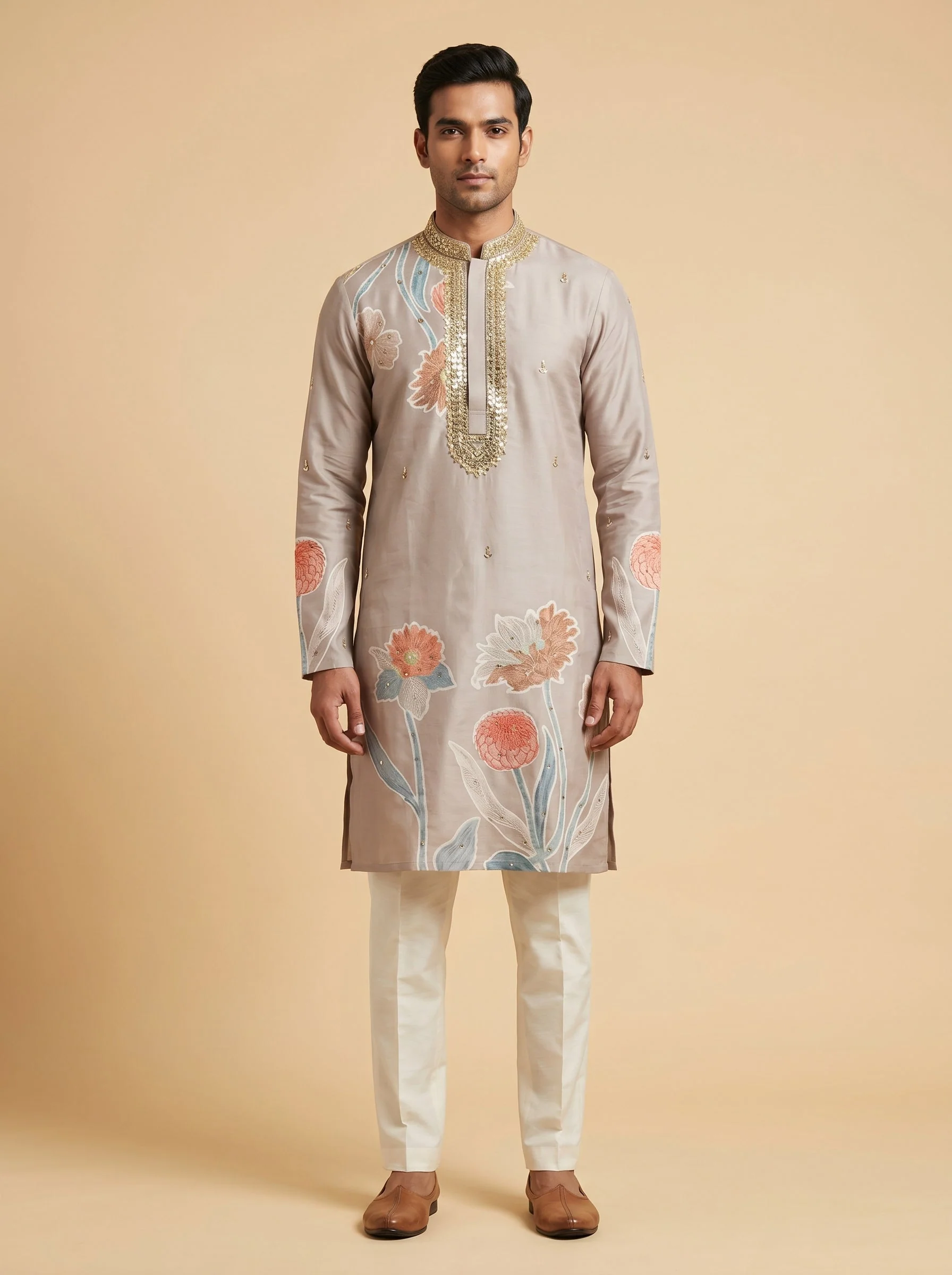 Beige Festive Kurta Set