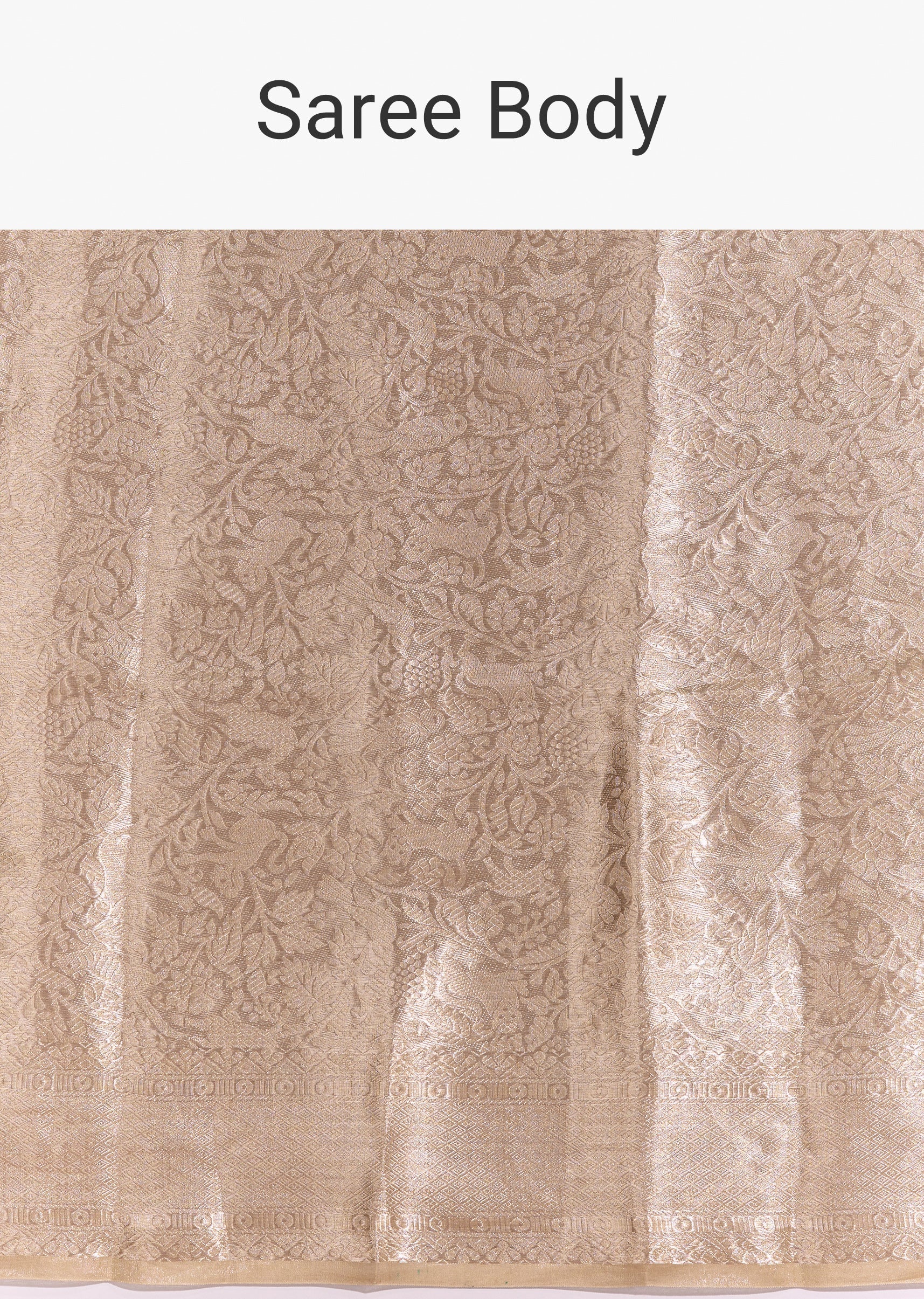 Beige Gold Banarasi Tissue Saree With All Over Floral Zari Weave - Image 9
