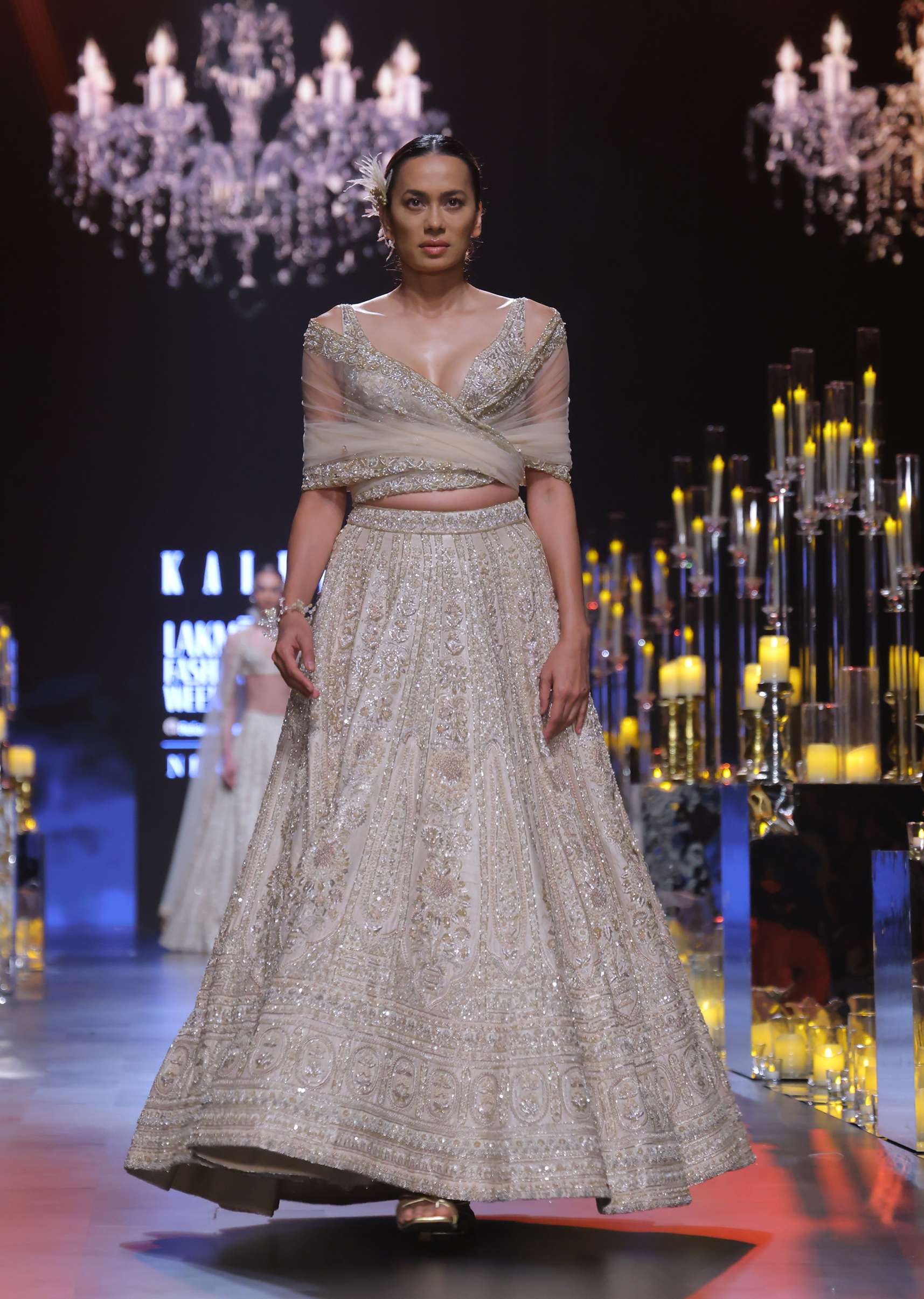 Beige Gold Bridal Lehenga Set In Raw Silk With Bead Embroidery - Image 5