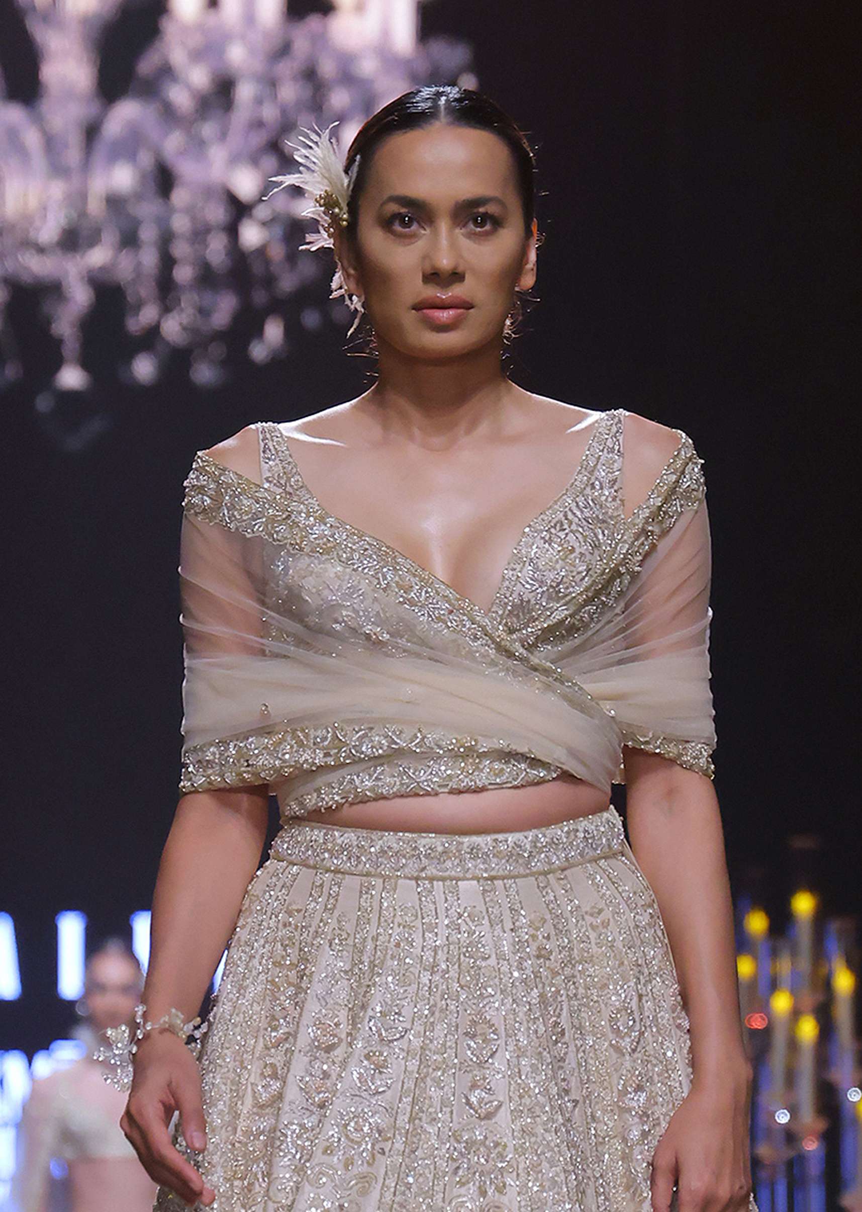 Beige Gold Bridal Lehenga Set In Raw Silk With Bead Embroidery - Image 6