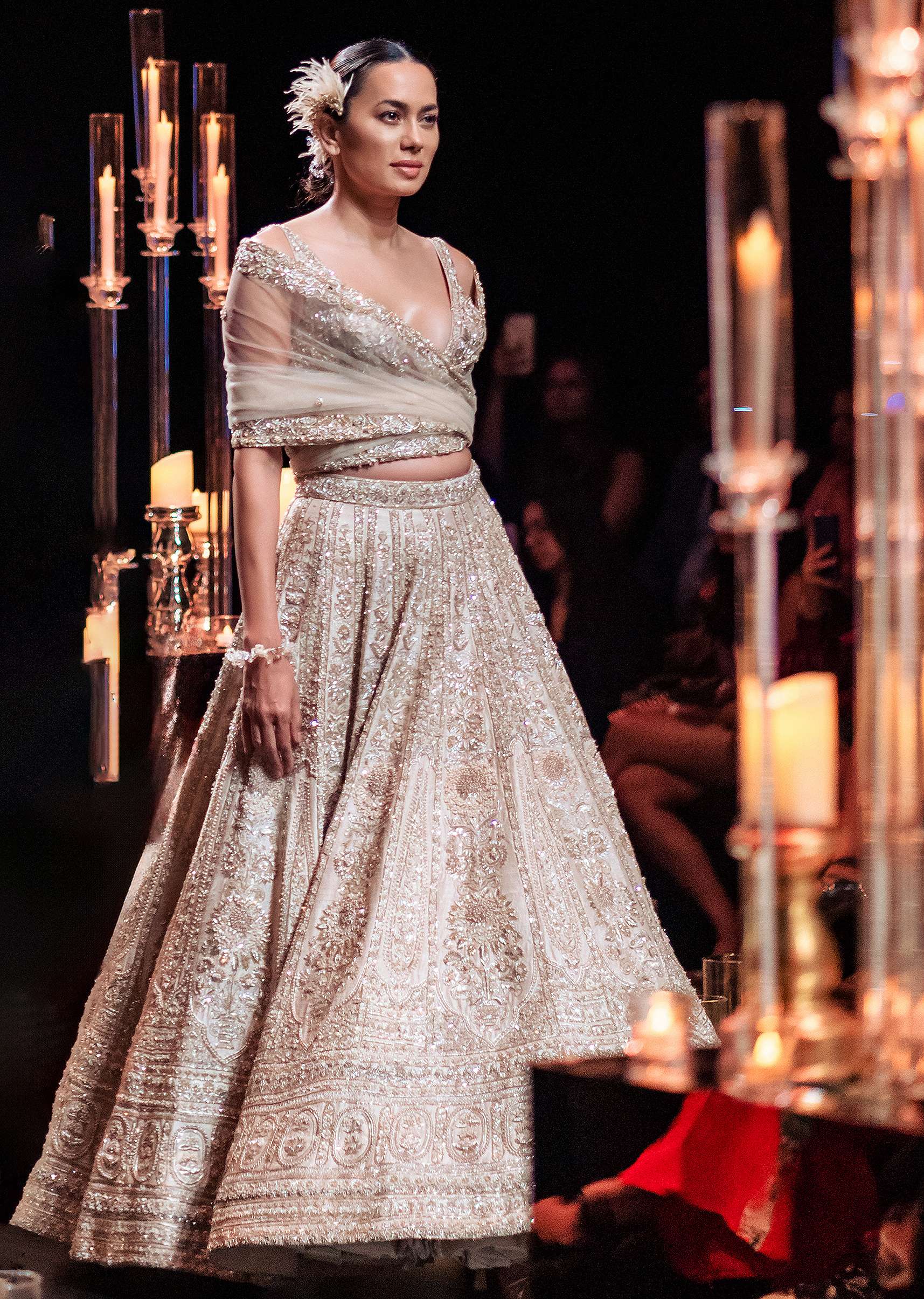 Beige Gold Bridal Lehenga Set In Raw Silk With Bead Embroidery - Image 8