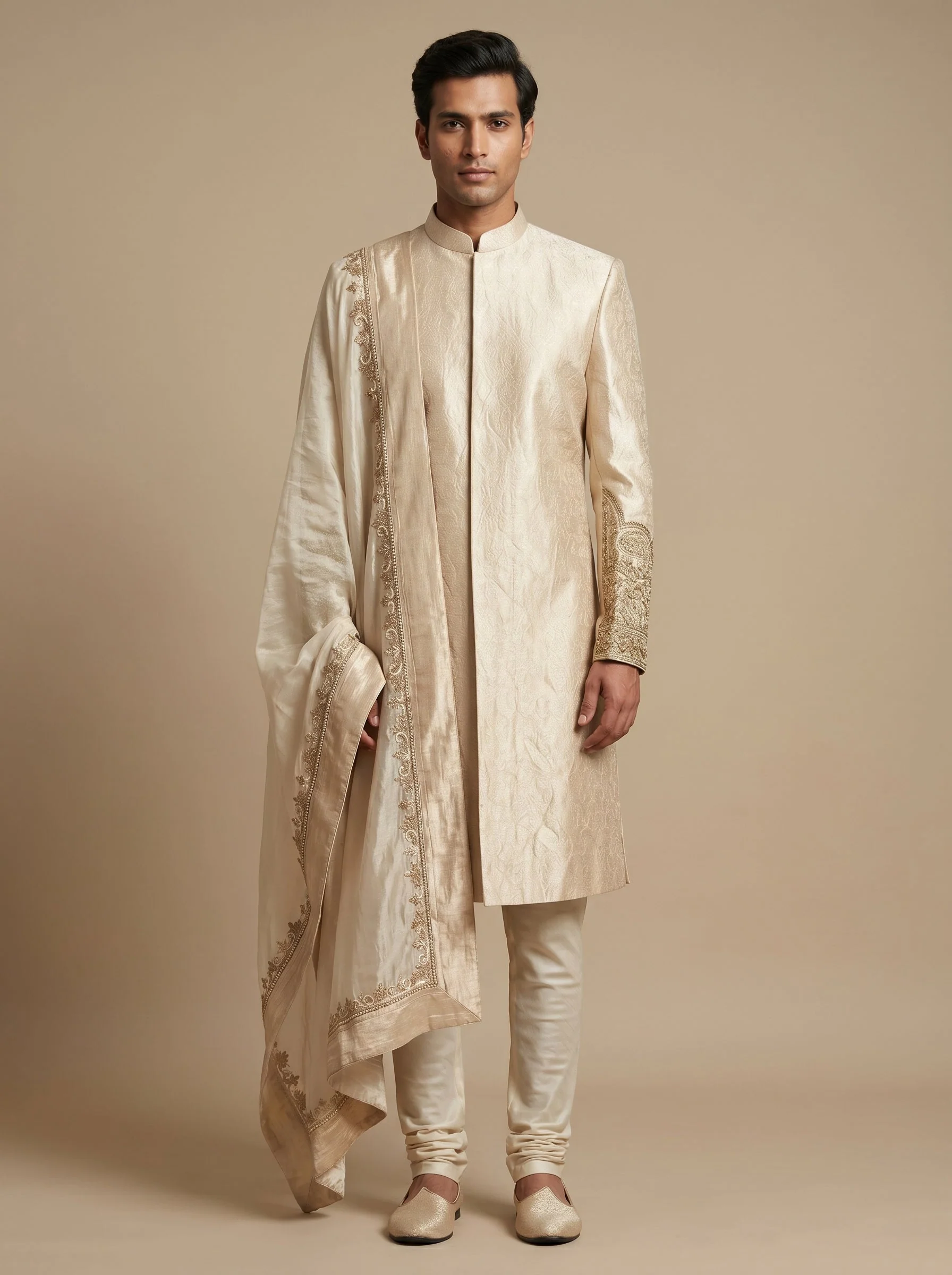 Beige Gold Sherwani