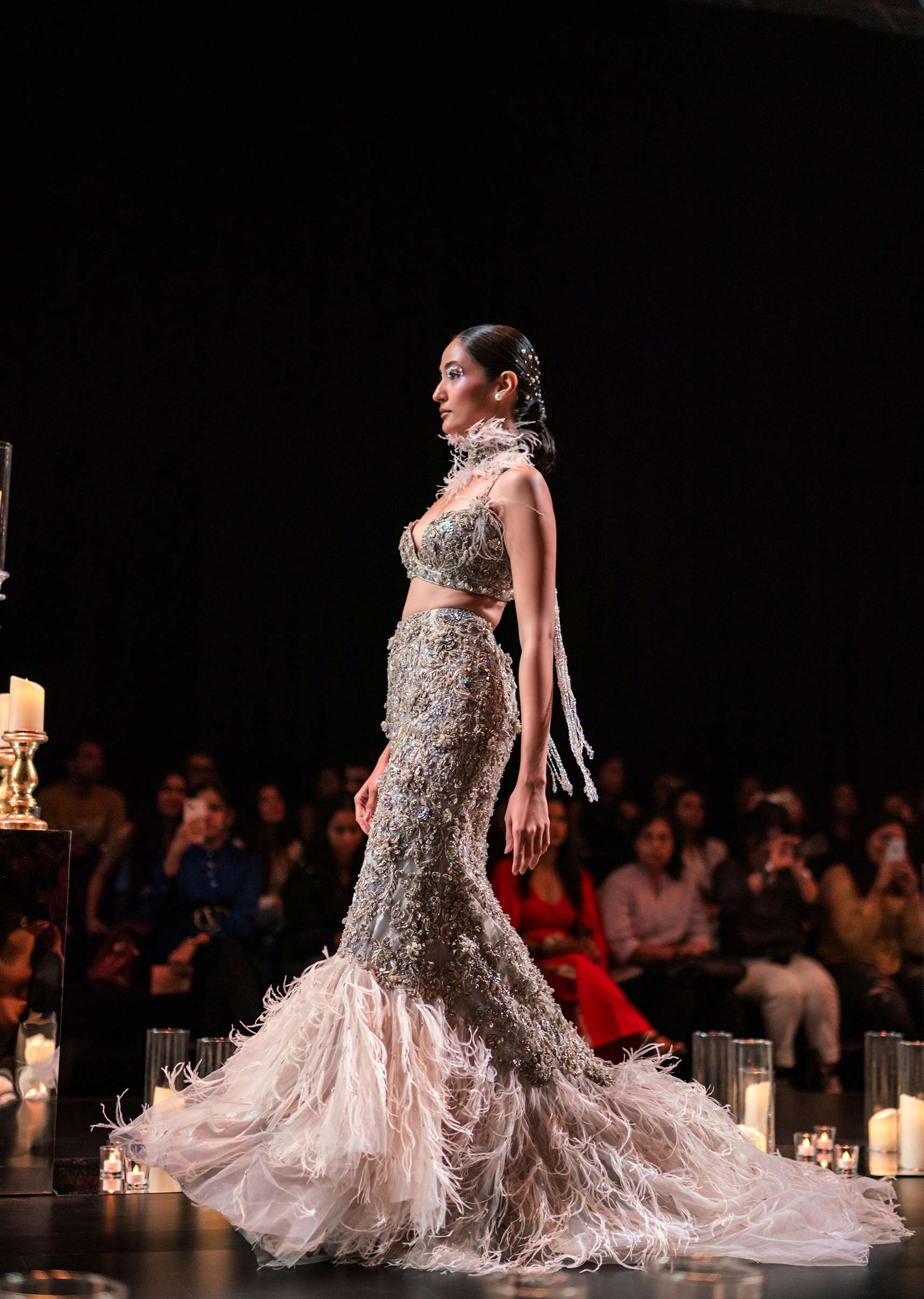 Tara Sutaria in Beige Lehenga With 3D Feathers And Choker Dupatta - Image 3