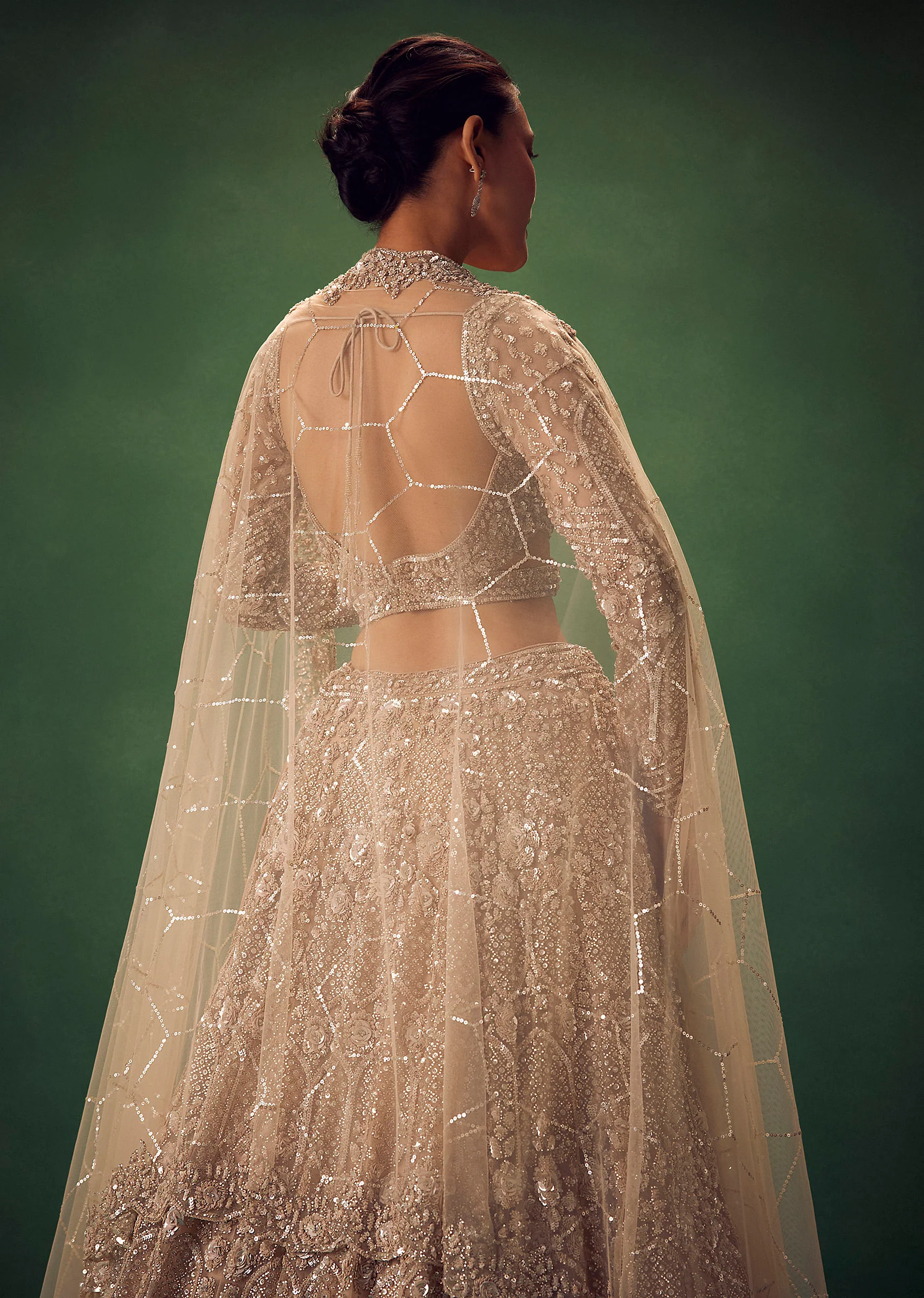 Beige Hand Embroidered Sequin Work Lehenga Set - Image 6