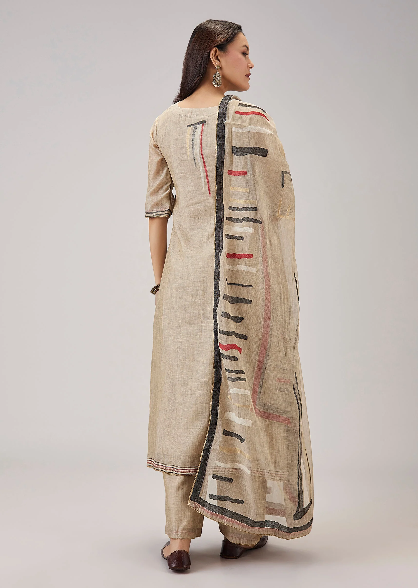 Beige Handwork Chanderi Kurta Set - Image 5