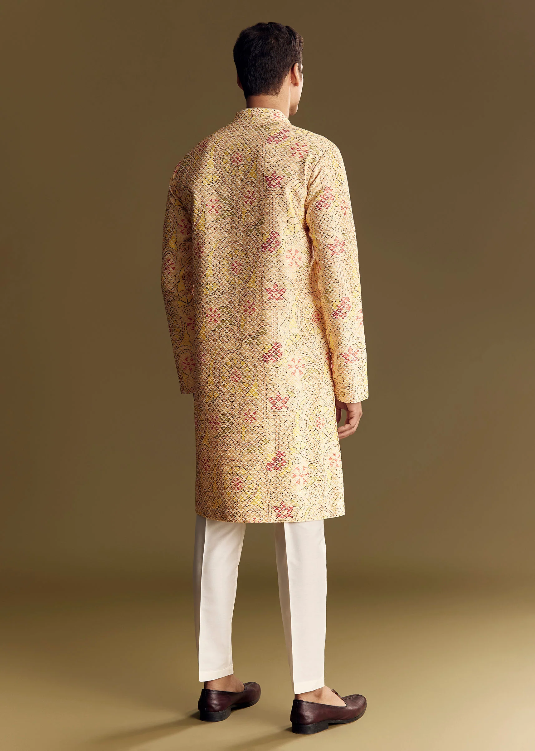 Beige Linen Kurta Set With Minimalist Detailing - Image 5