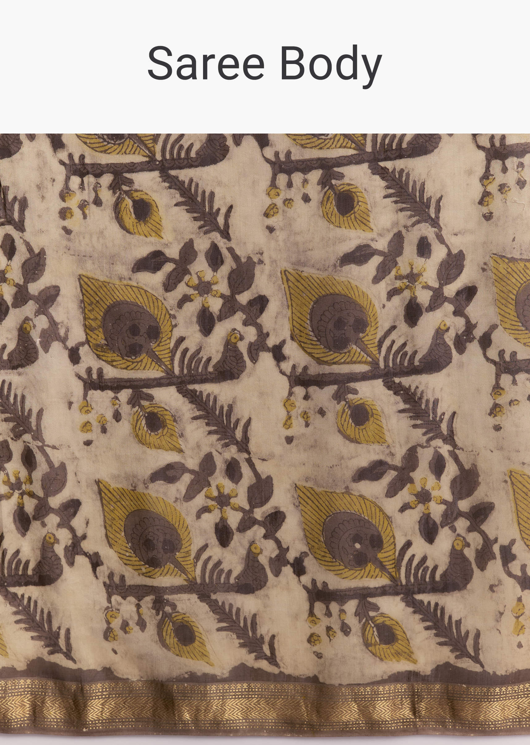 Beige Linen Printed Saree With Hand Block Ajrakh Print - Image 9