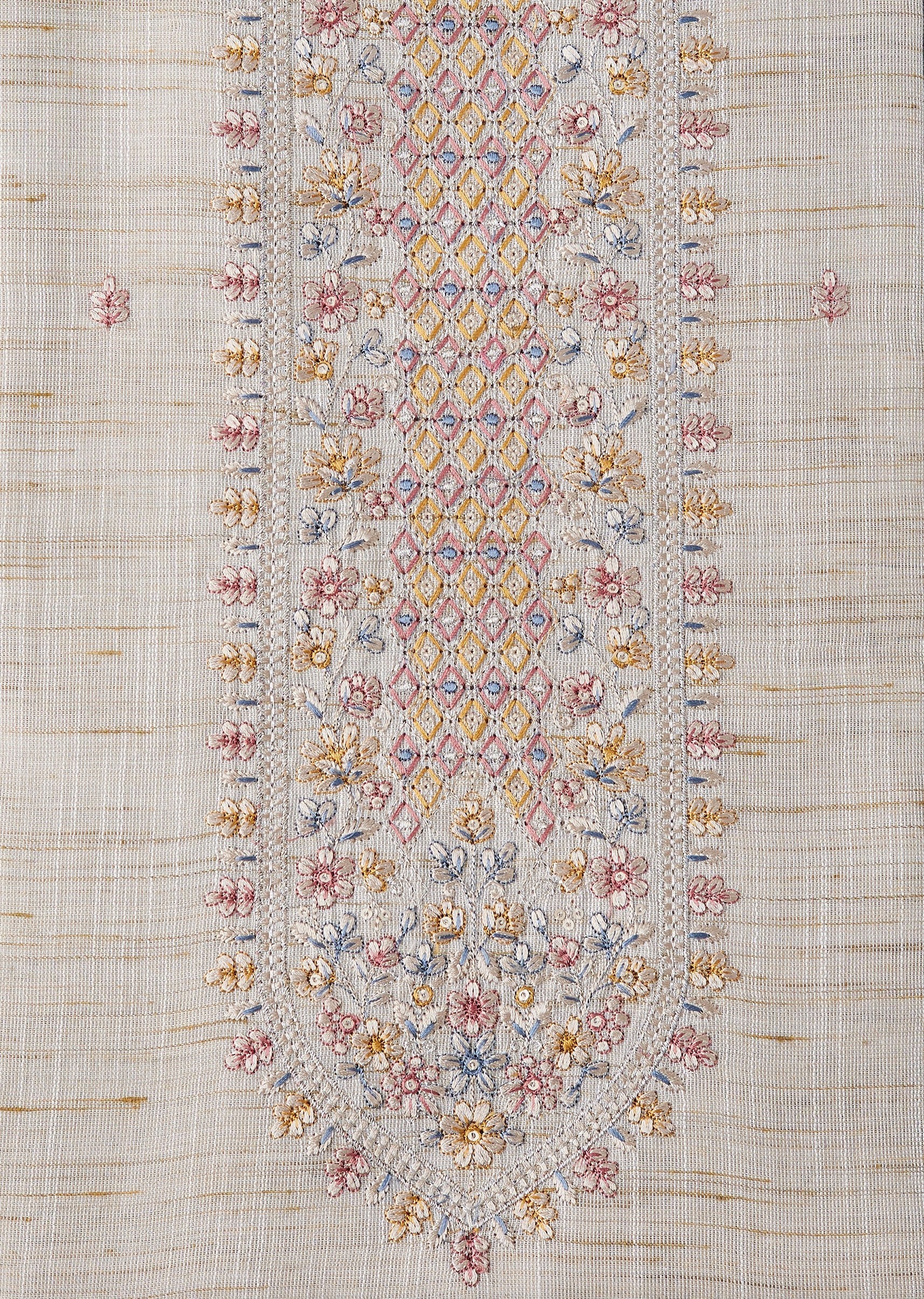 Beige Linen Printed Unstitched Suit - Image 2