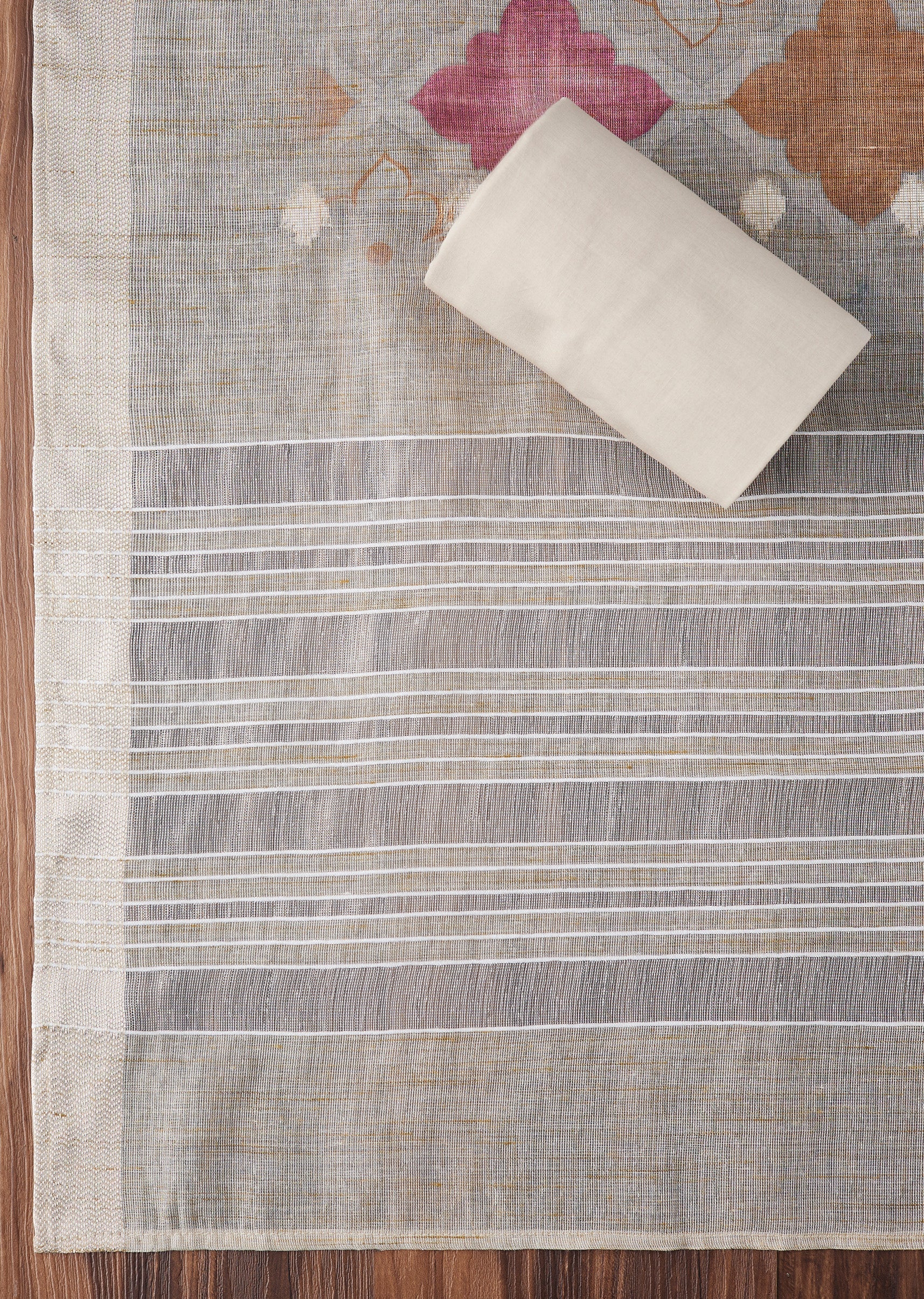Beige Linen Printed Unstitched Suit - Image 4