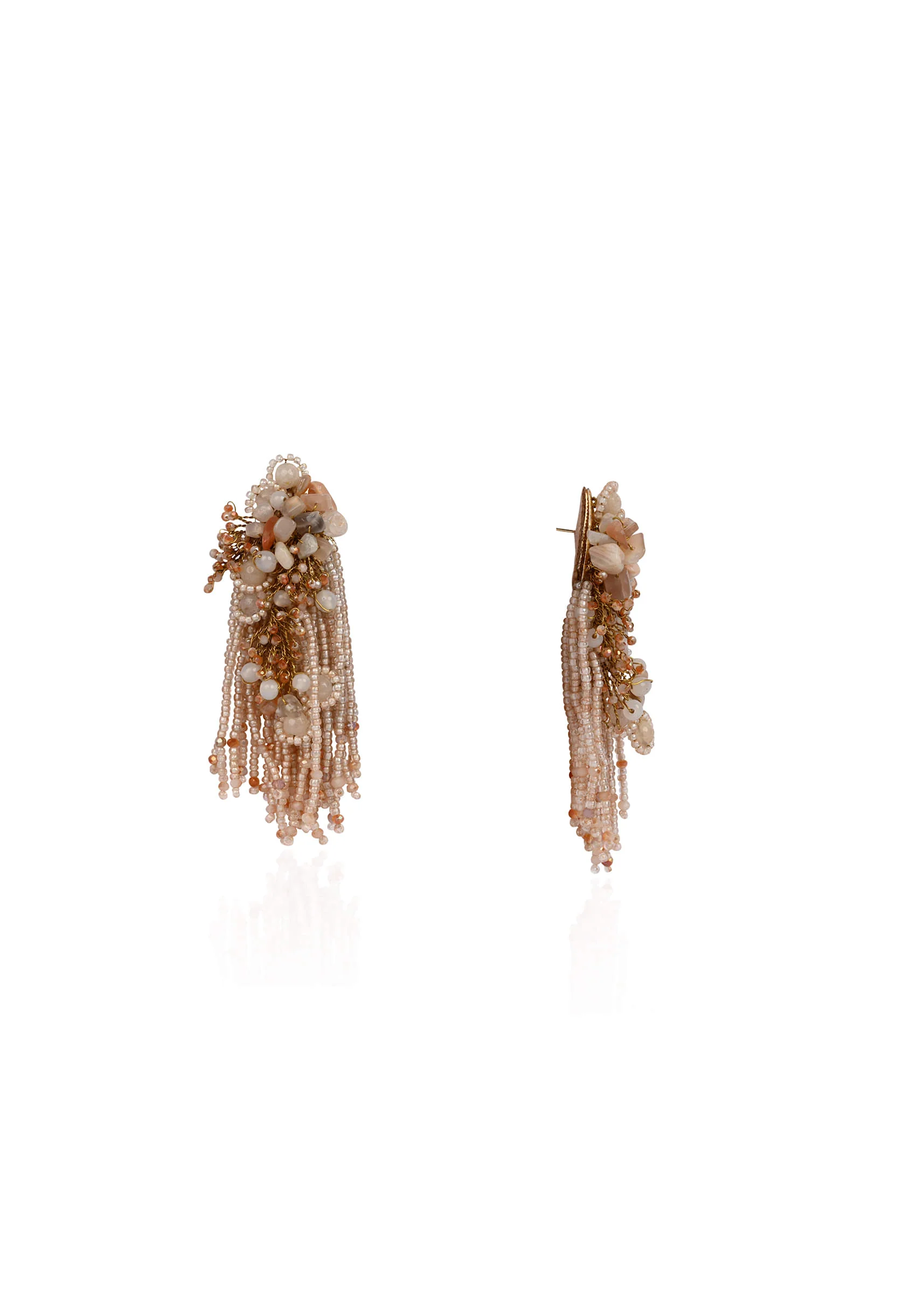 Beige Long Crystal Tassel Haldi Earrings - Image 4
