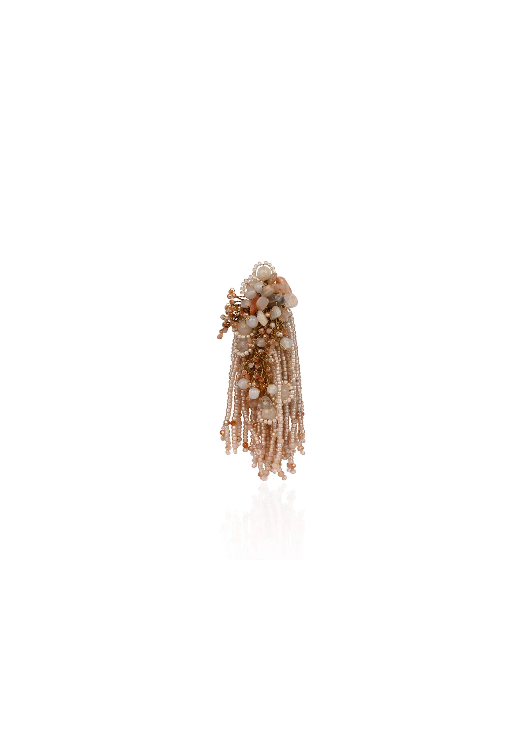 Beige Long Crystal Tassel Haldi Earrings - Image 5