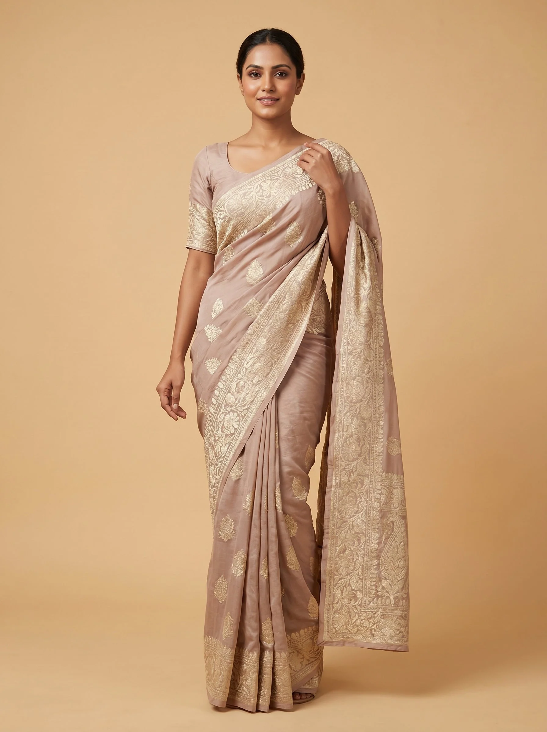 Beige Minimal Finish Handloom Saree
