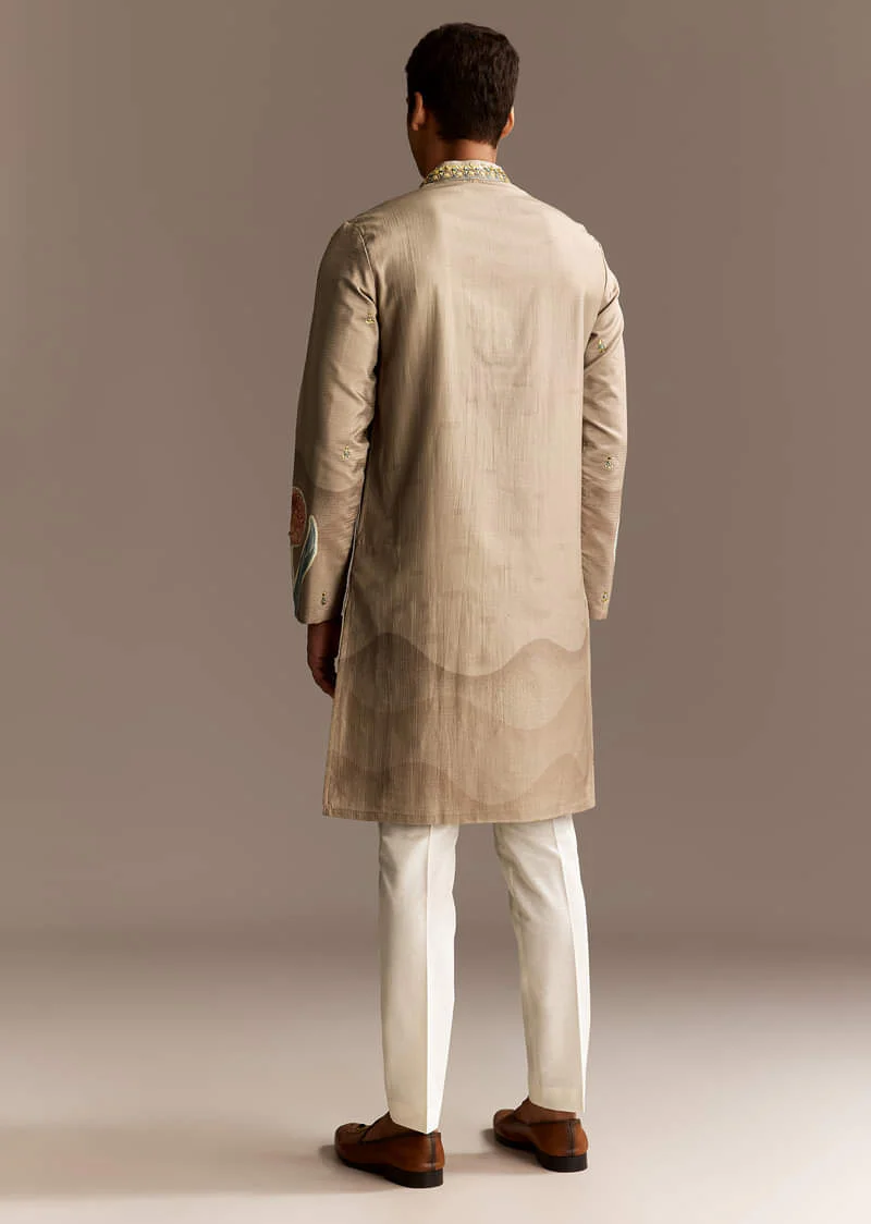 Beige Mirror Work Kurta Set - Image 5
