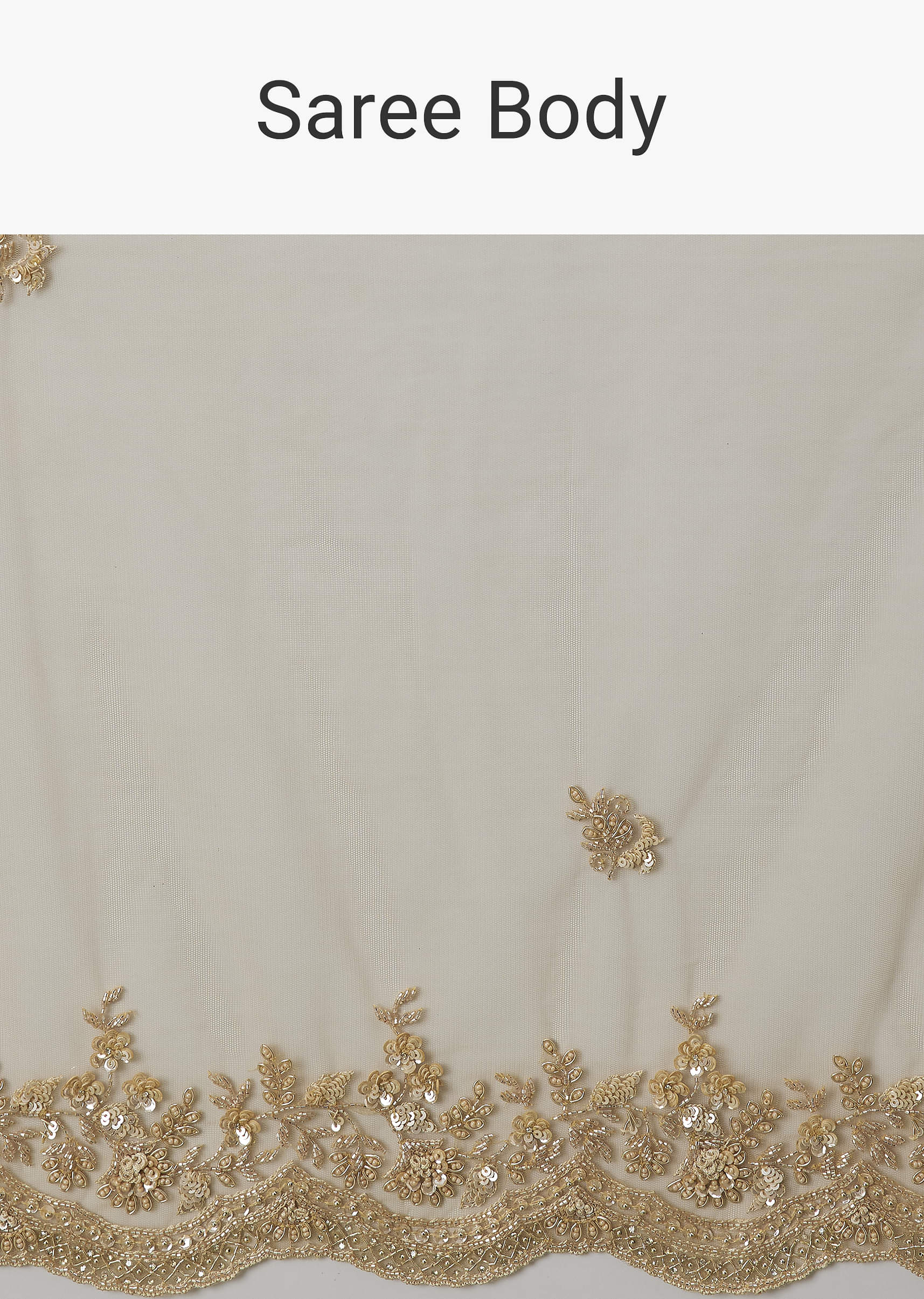 Beige Net Saree With All Over Heavy Embroidery - Image 9