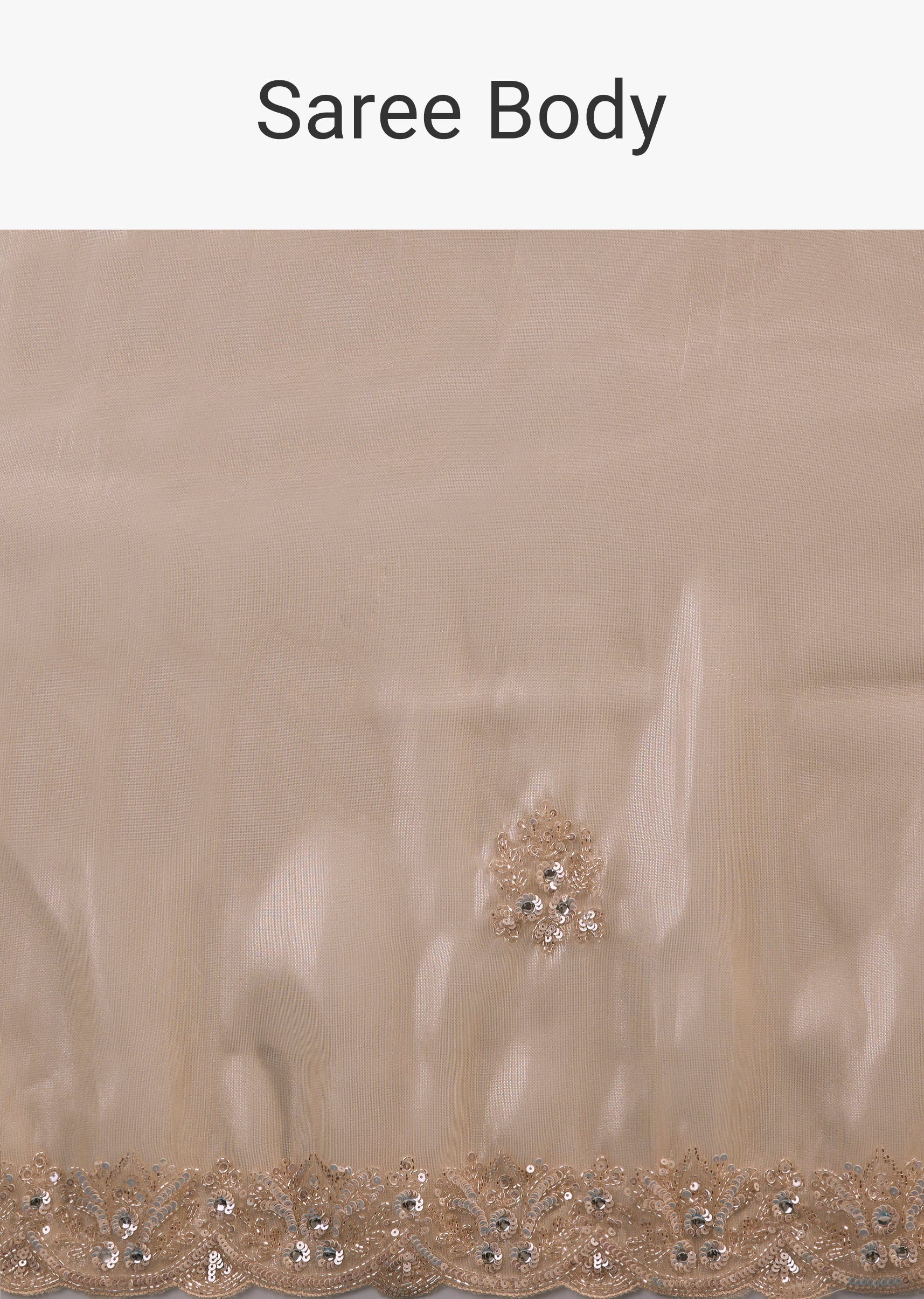 Beige Net Saree With Scalloped Cutda And Sequin Embroidered Border - Image 9