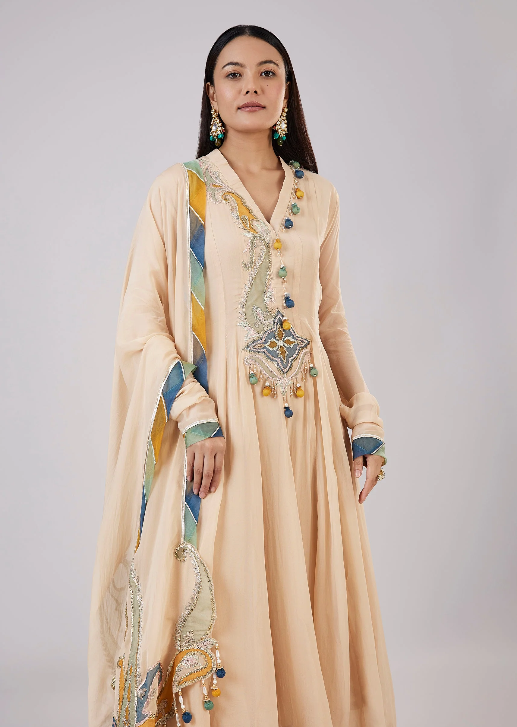 Beige Organza Anarkali With Gotta Lace - Image 4
