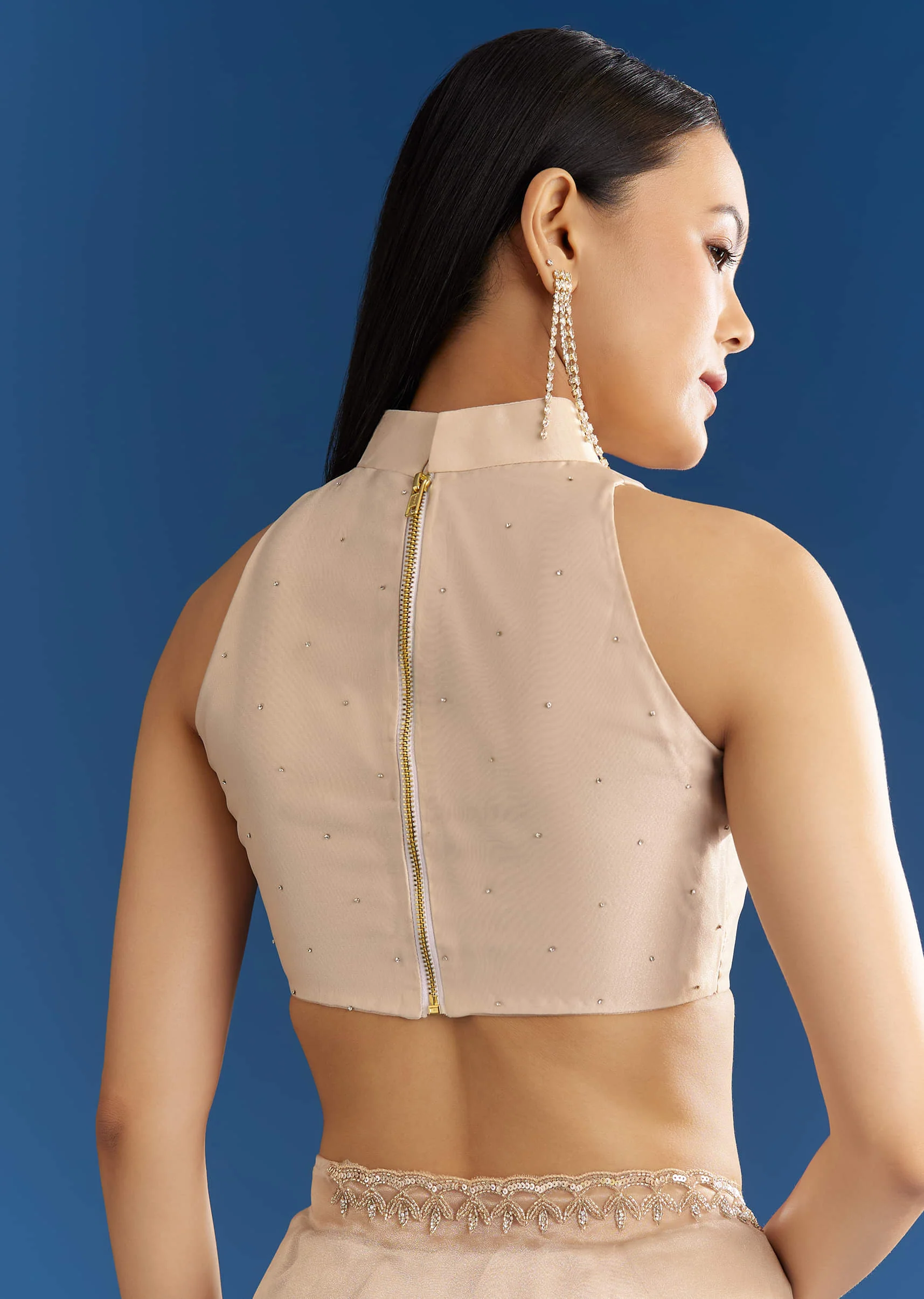 Beige Organza Tissue Saree With Delicate Embellished Edge - Image 8
