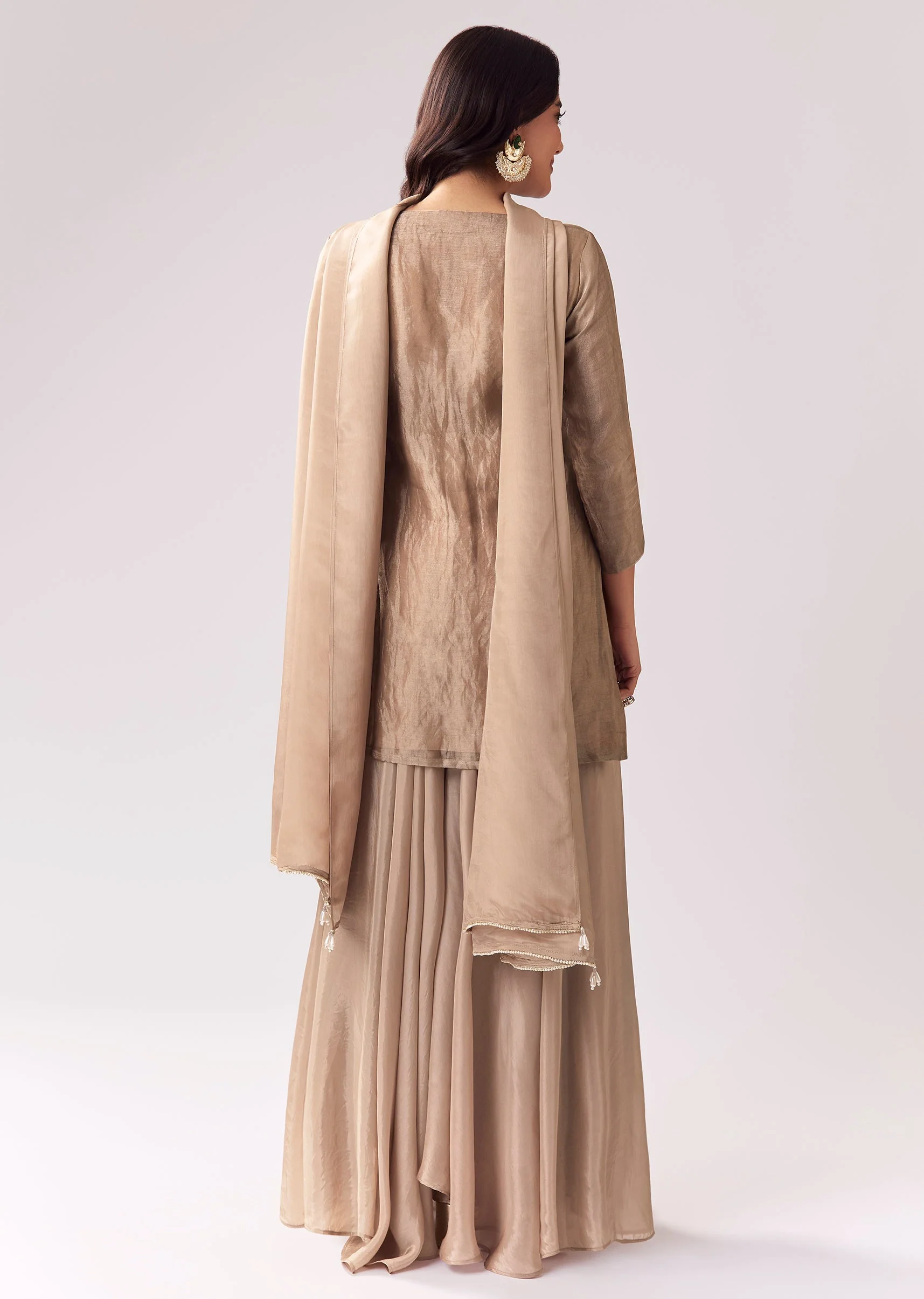 Beige Palazzo Suit With Zardozi Sequin Detailing - Image 5