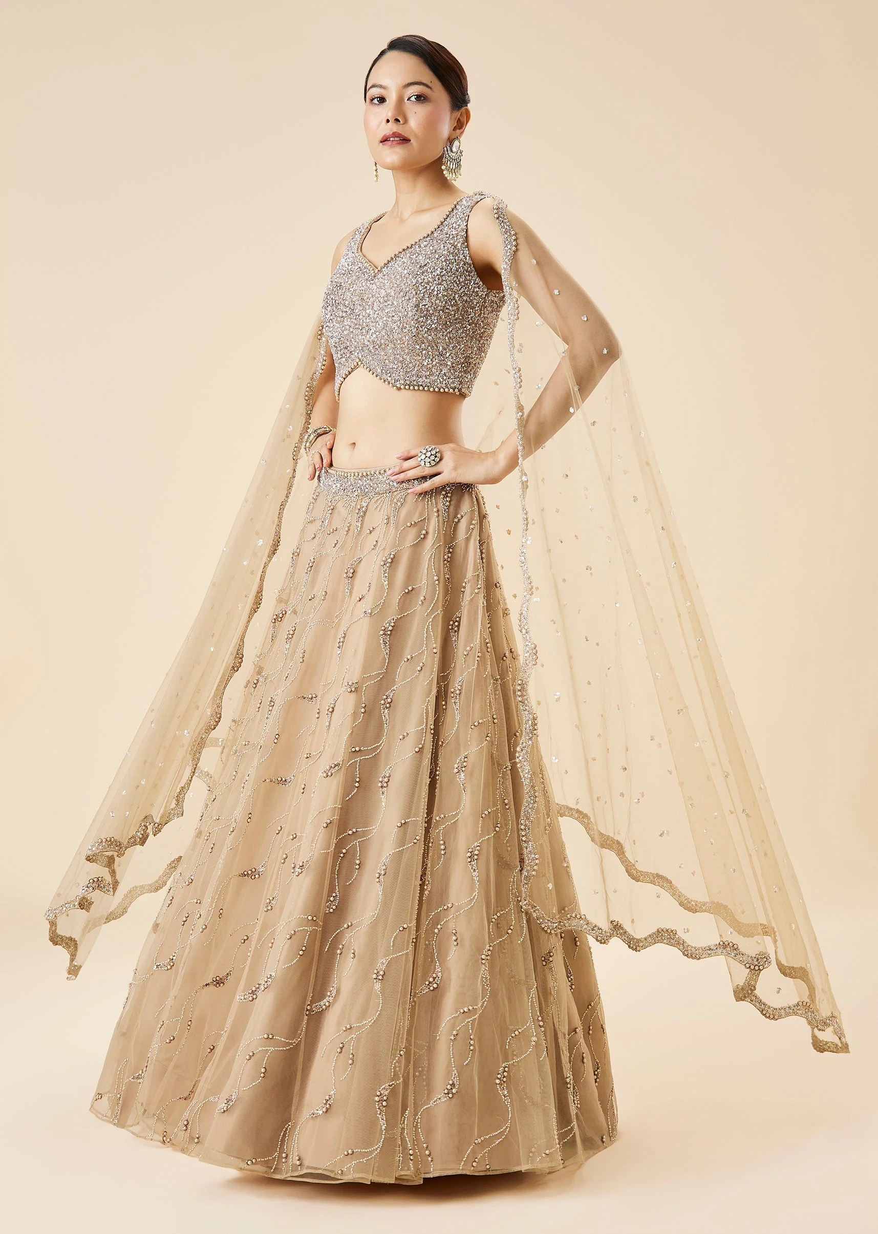 Beige Pastel Embroidered Lehenga Set With Dupatta - Image 4