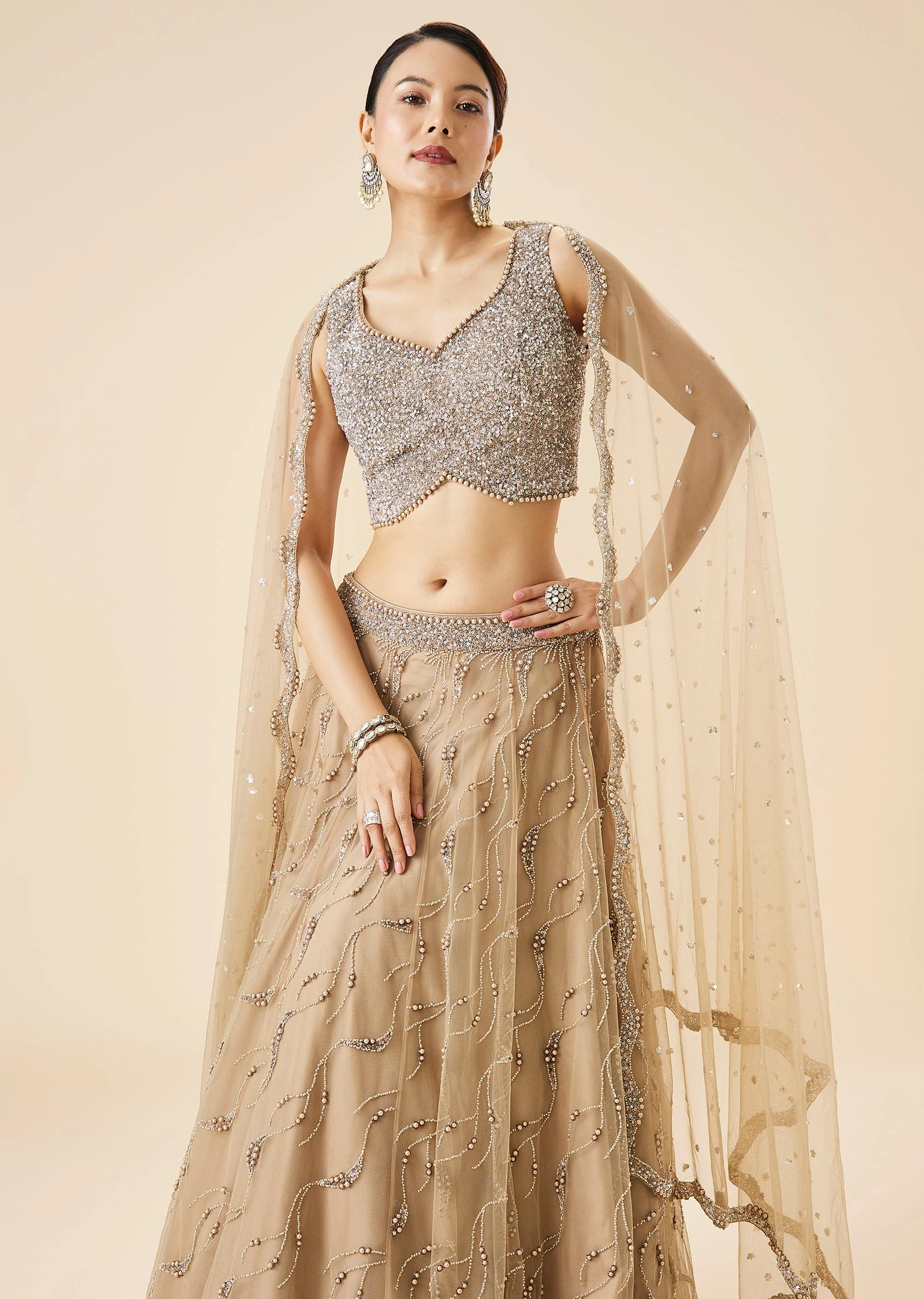 Beige Pastel Embroidered Lehenga Set With Dupatta - Image 5