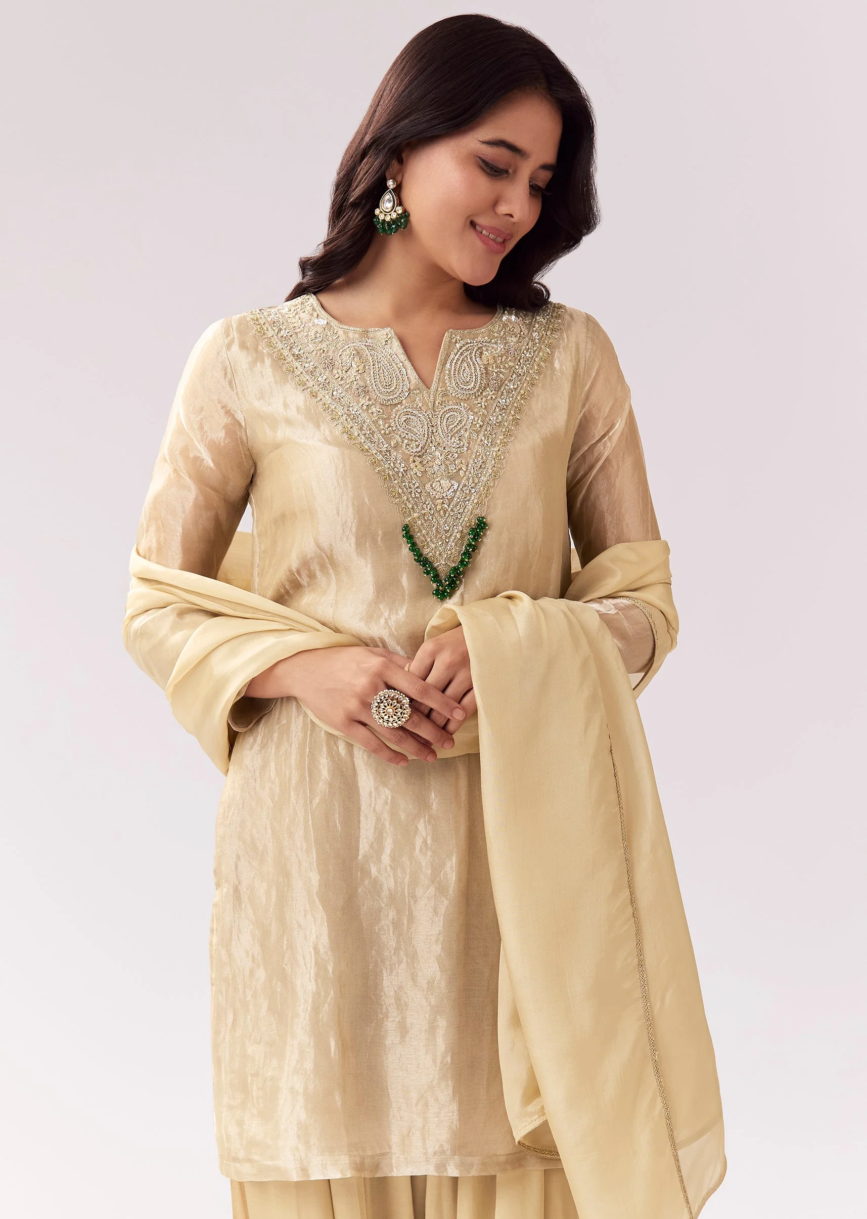 Beige Patiala Suit With Zardozi Detailing - Image 4
