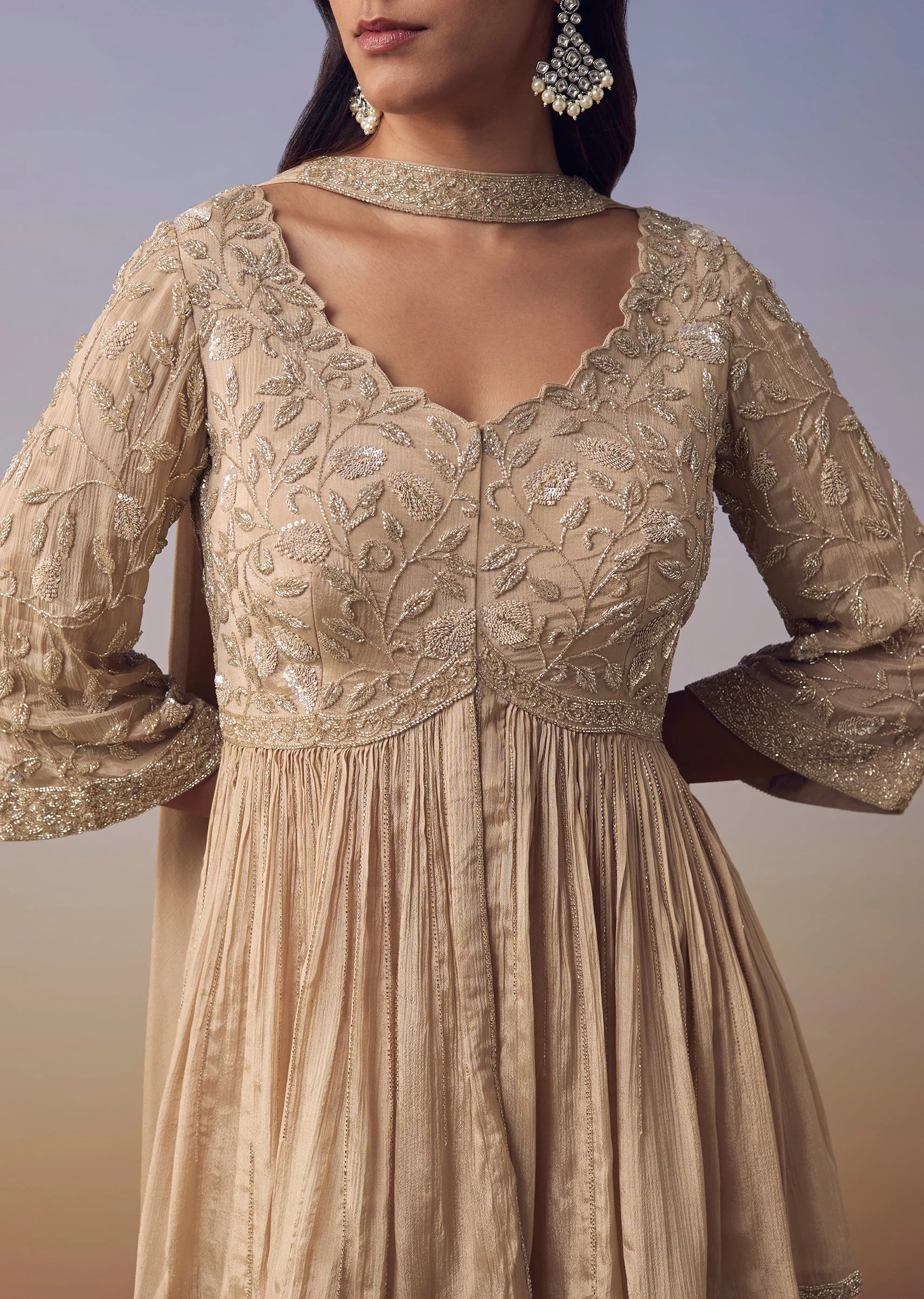 Beige Peplum Kurta Sharara Set - Image 2