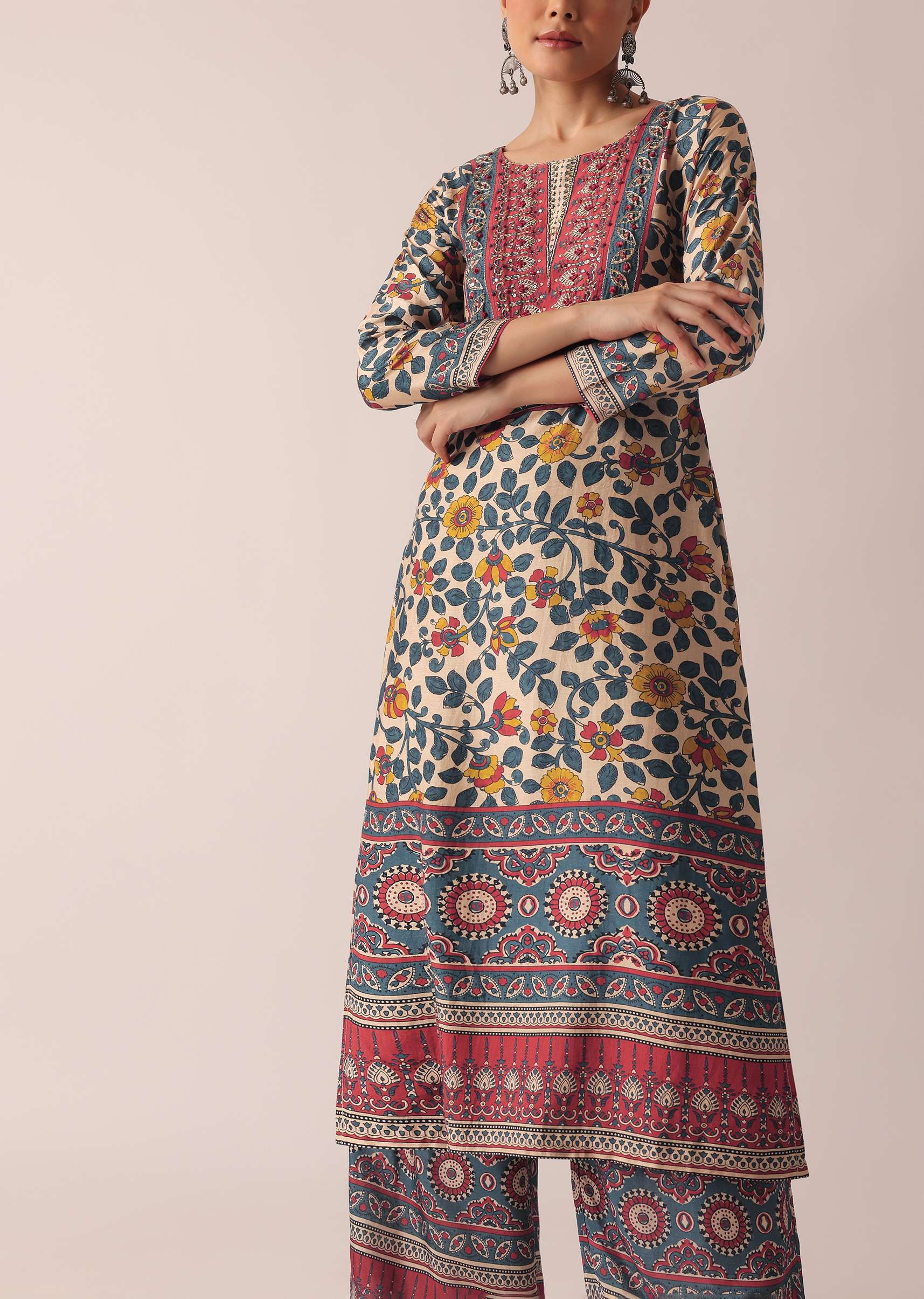 Beige Printed Kurta And Pant Set - Image 6