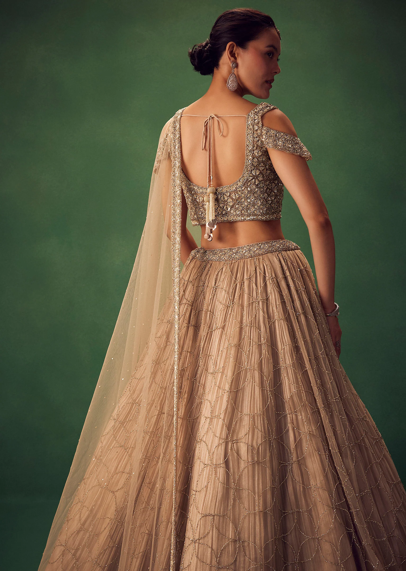Beige Sequin Lehenga Set - Image 4