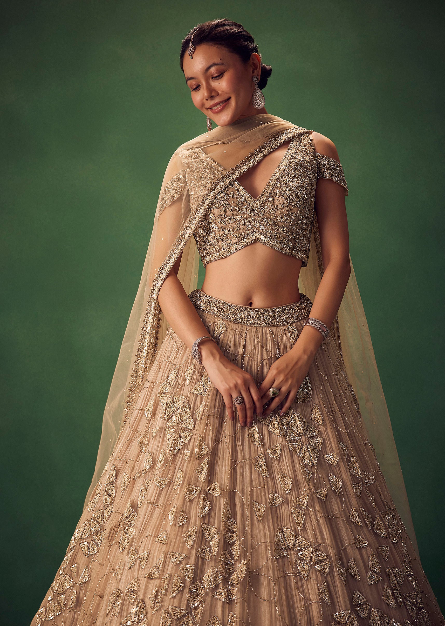 Beige Sequin Lehenga Set - Image 5