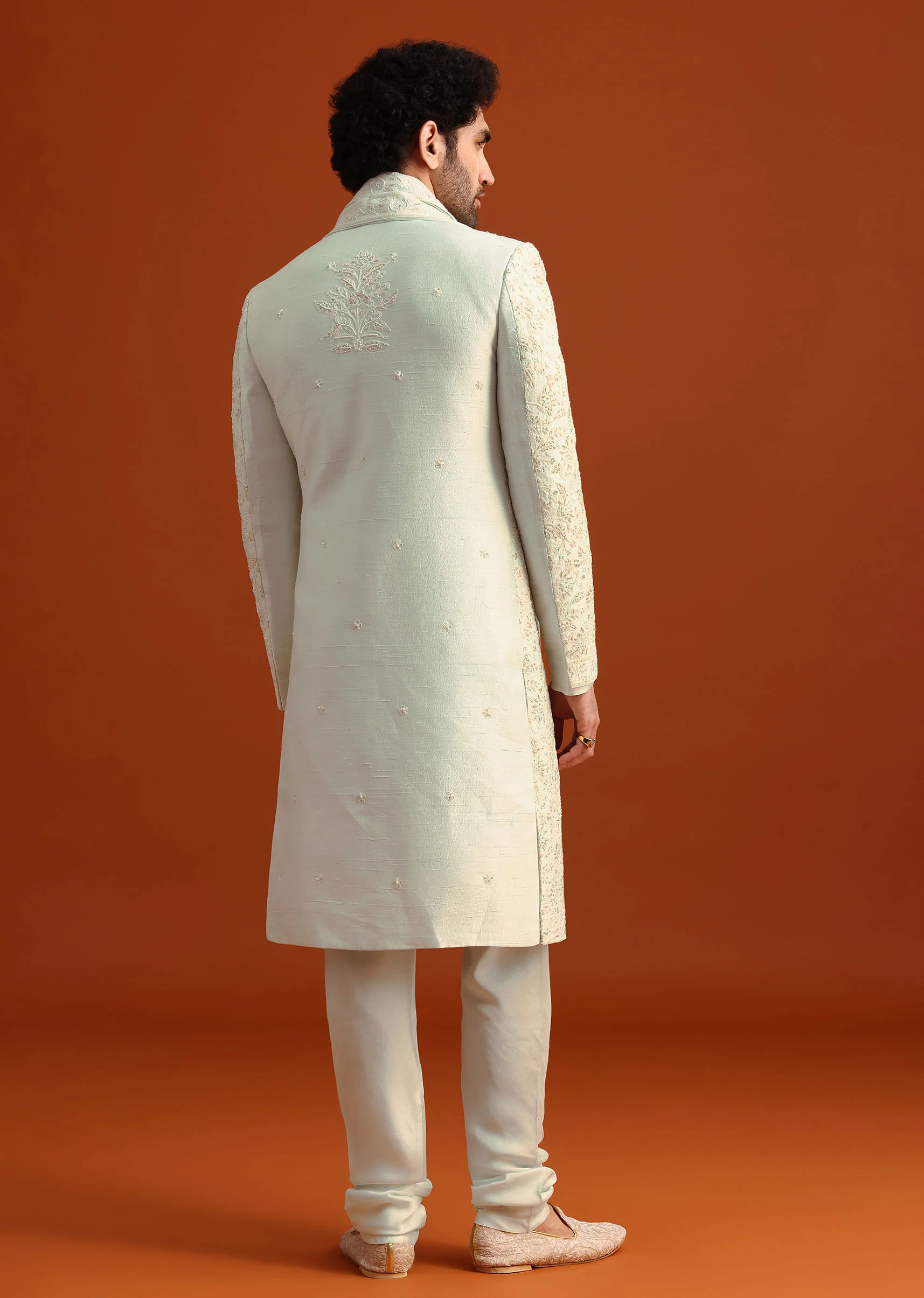 Beige Sherwani Set With Dupatta With Hand Work - Image 5