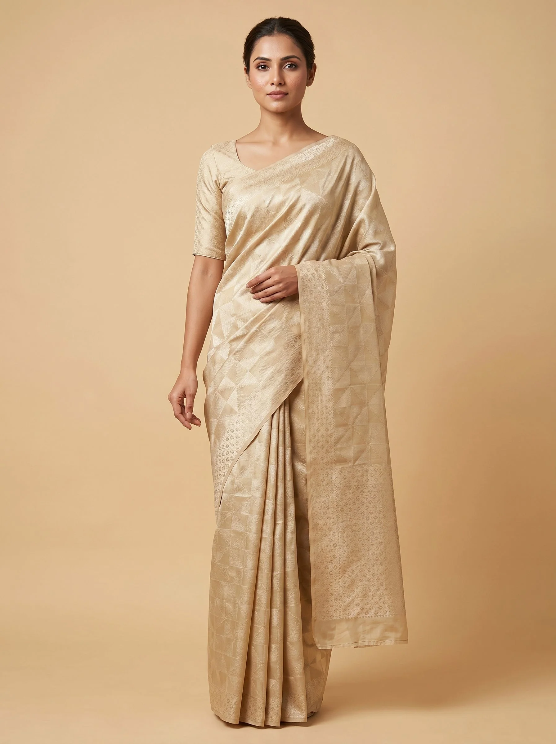 Beige Simple Handmade Saree