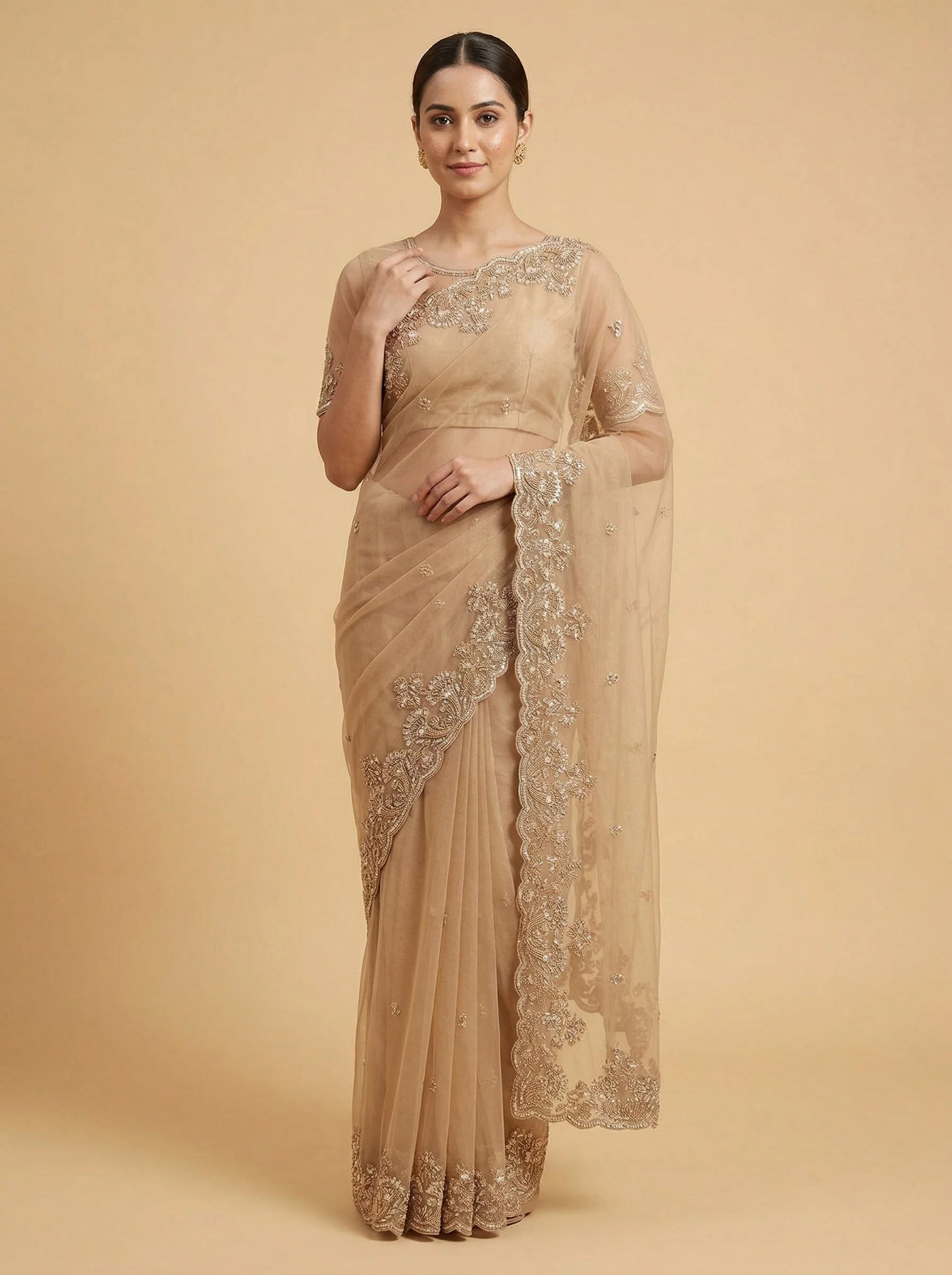 Beige Still Embroidered Saree