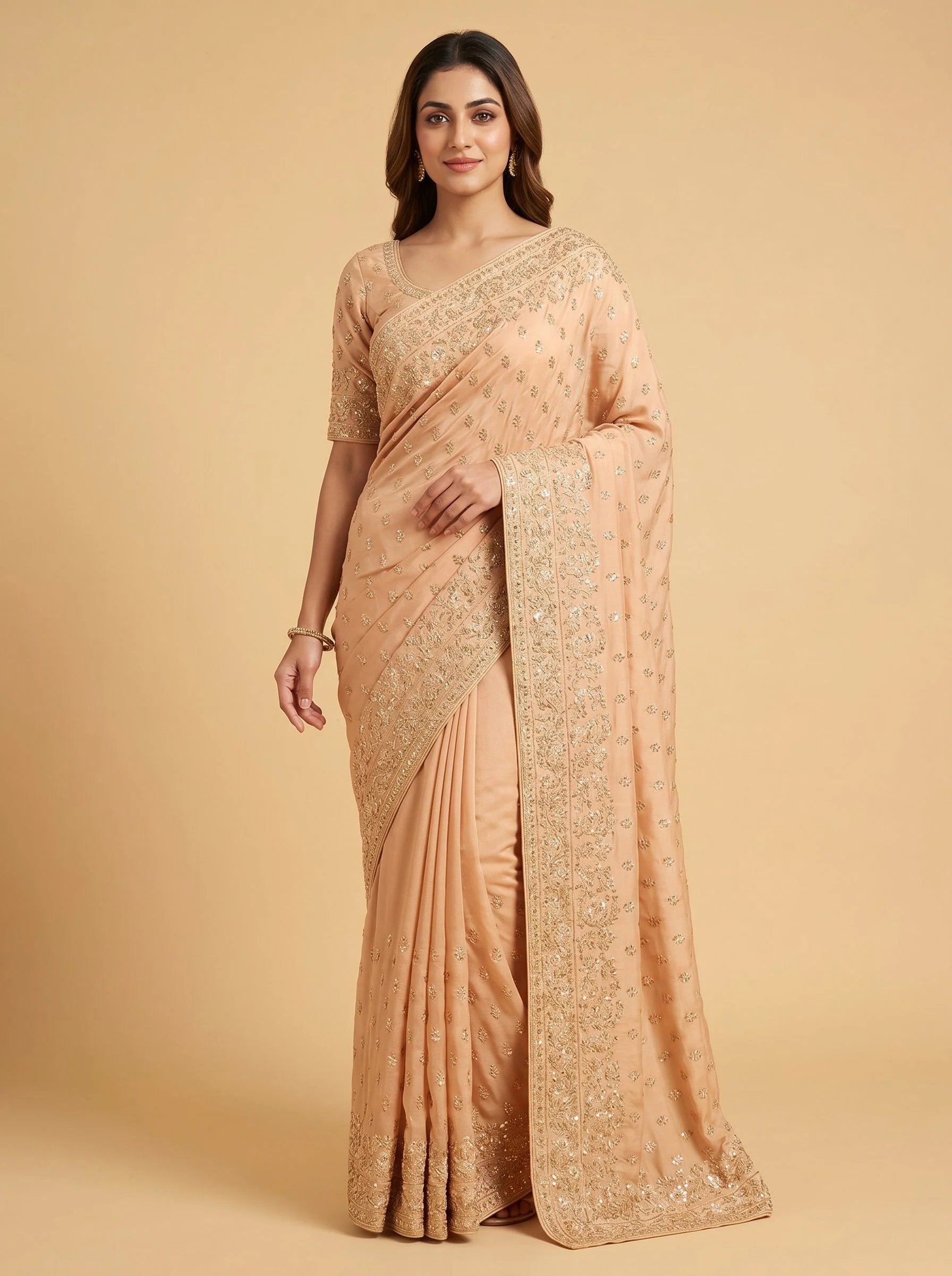 Beige Subtle Elegance Embroidered Saree