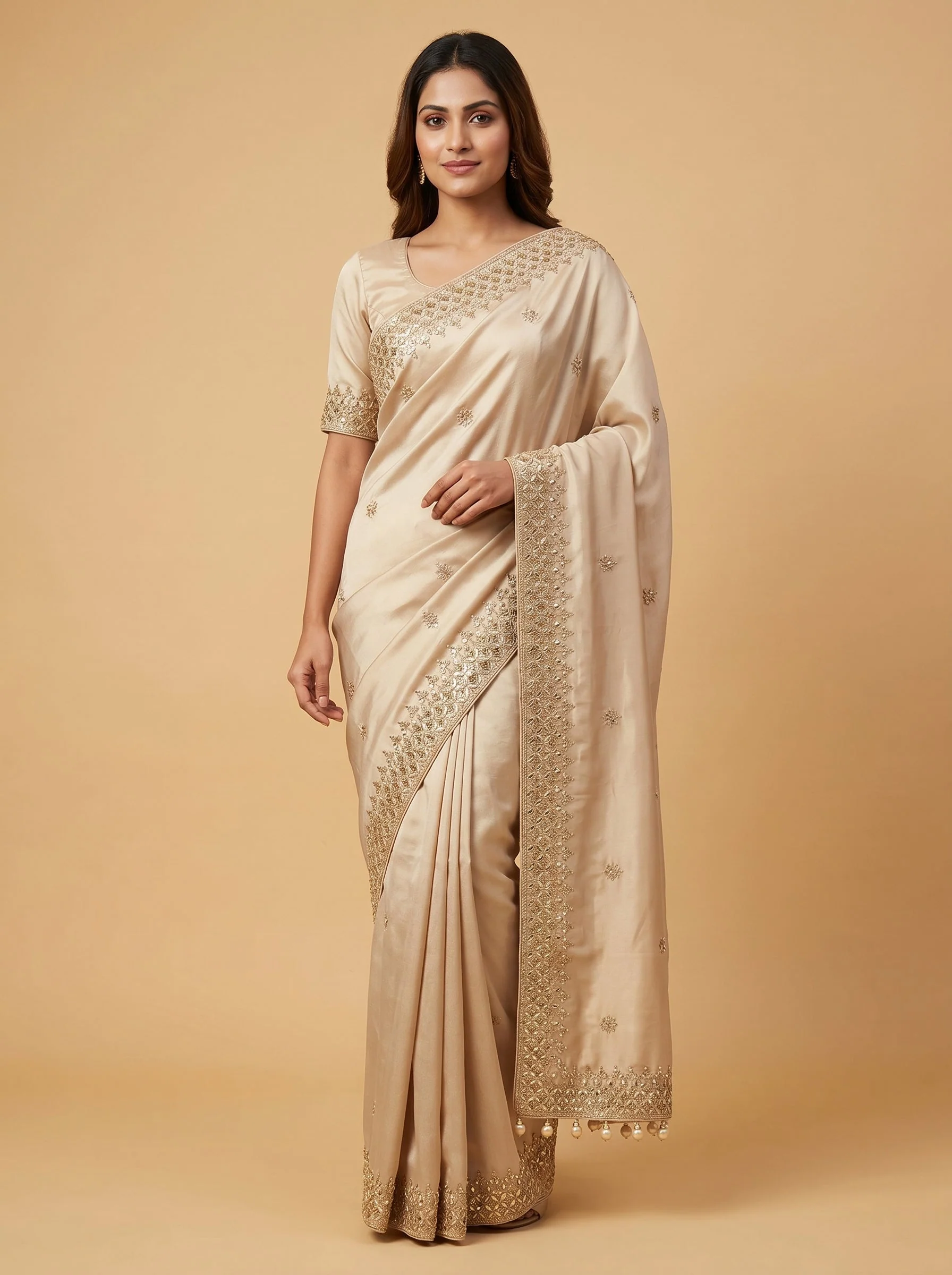 Beige Subtle Embellished Saree