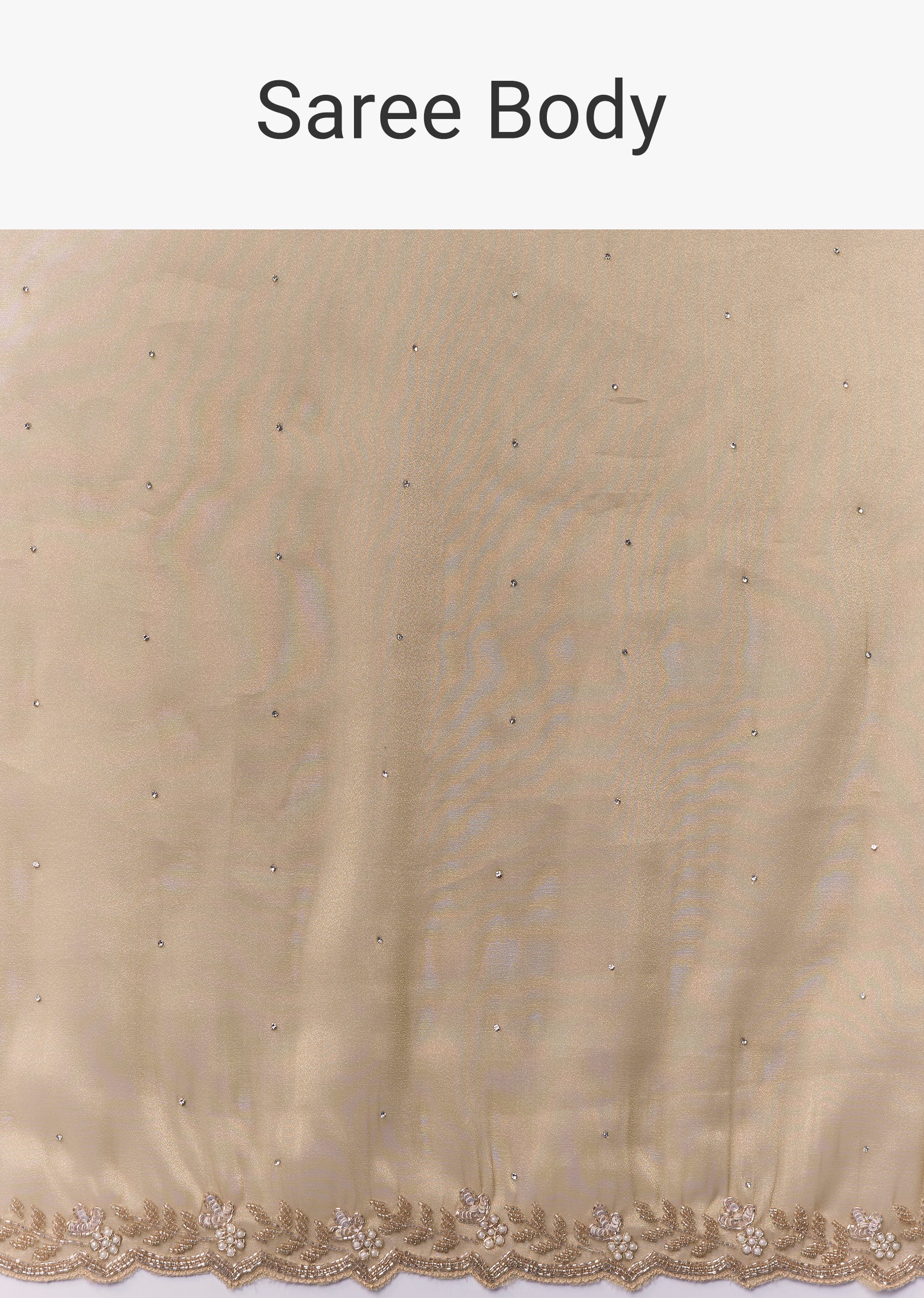 Beige Tissue Embellished Saree with Unstitched Blouse - Image 9