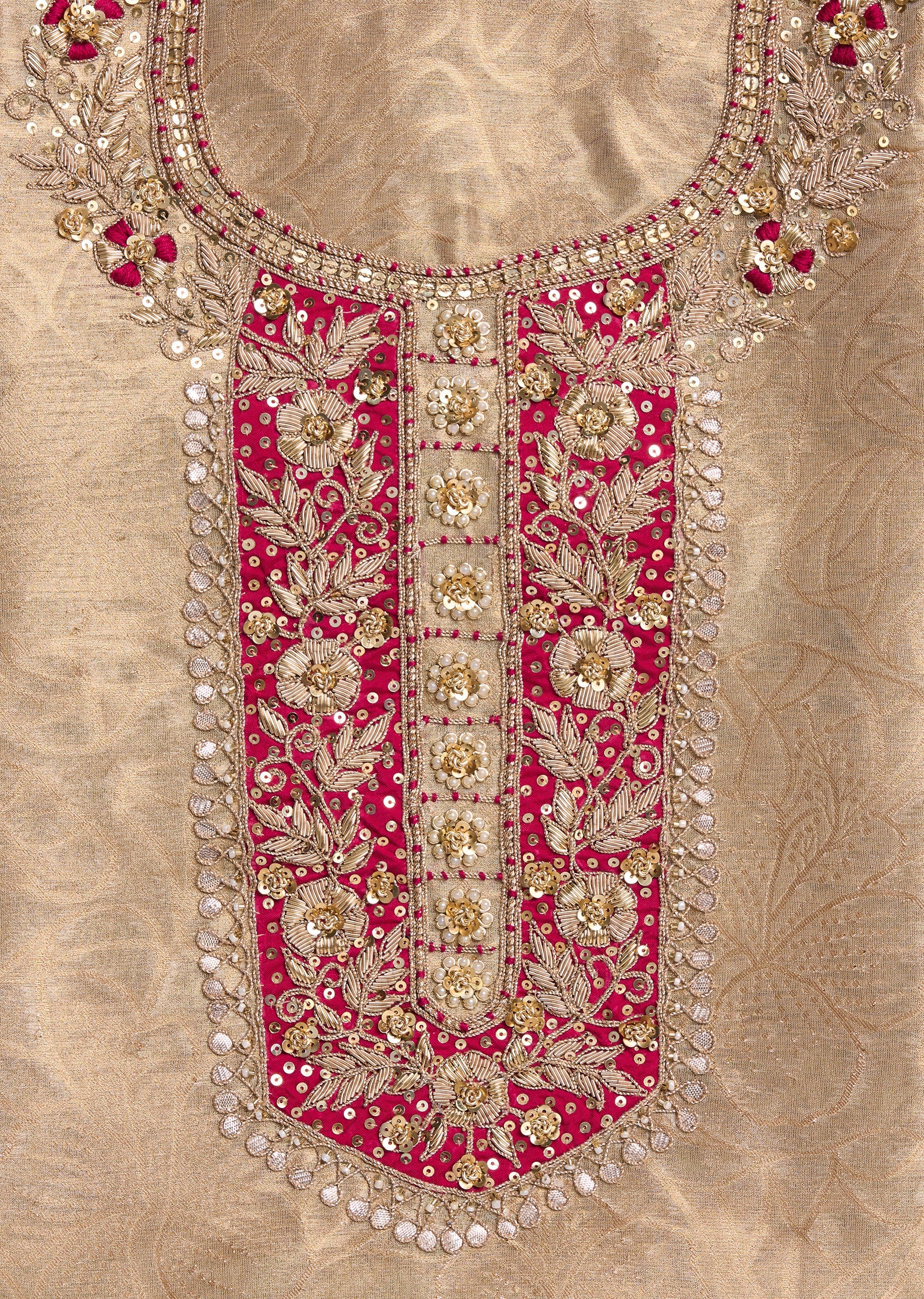 Beige Tissue Embroidered Unstitched Suit Set - Image 2
