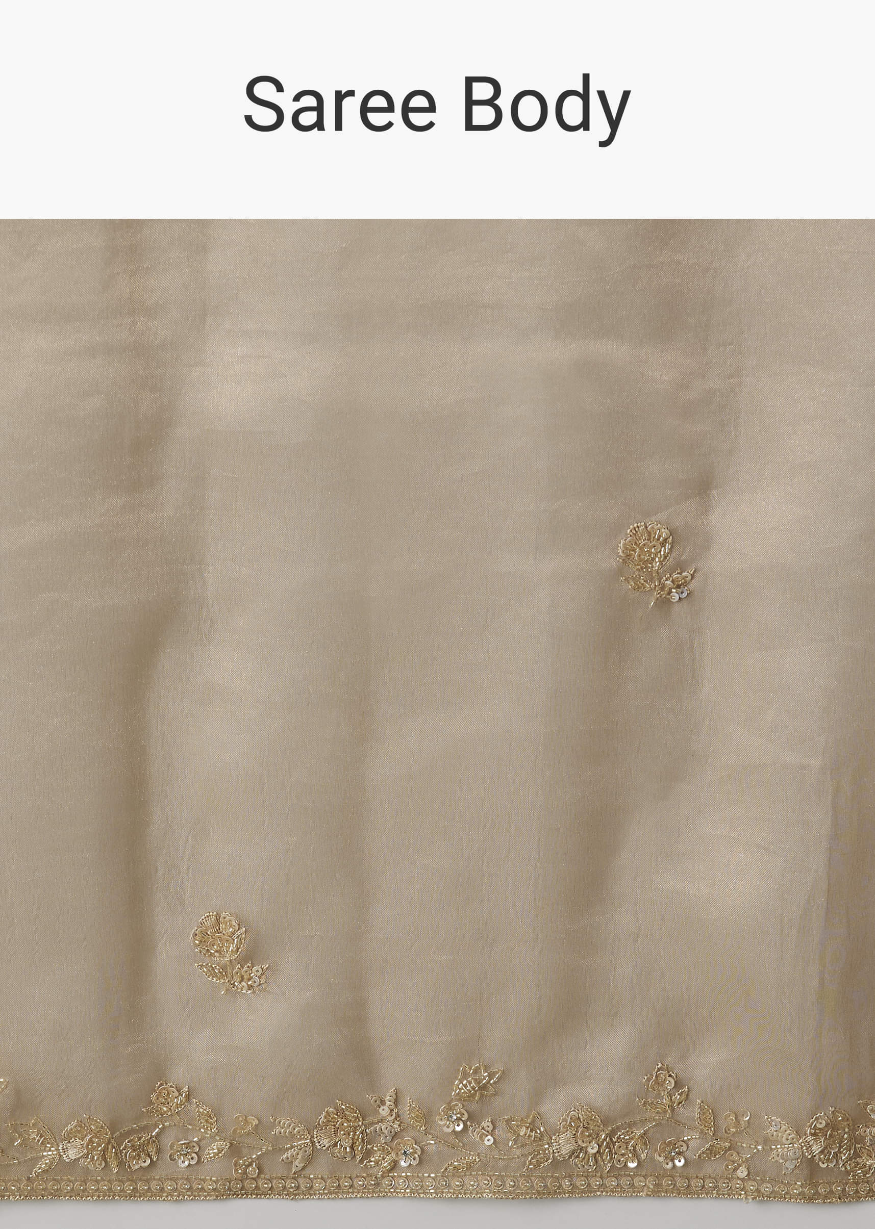 Beige Tissue Saree With Embroidered Brocade Blouse - Image 9