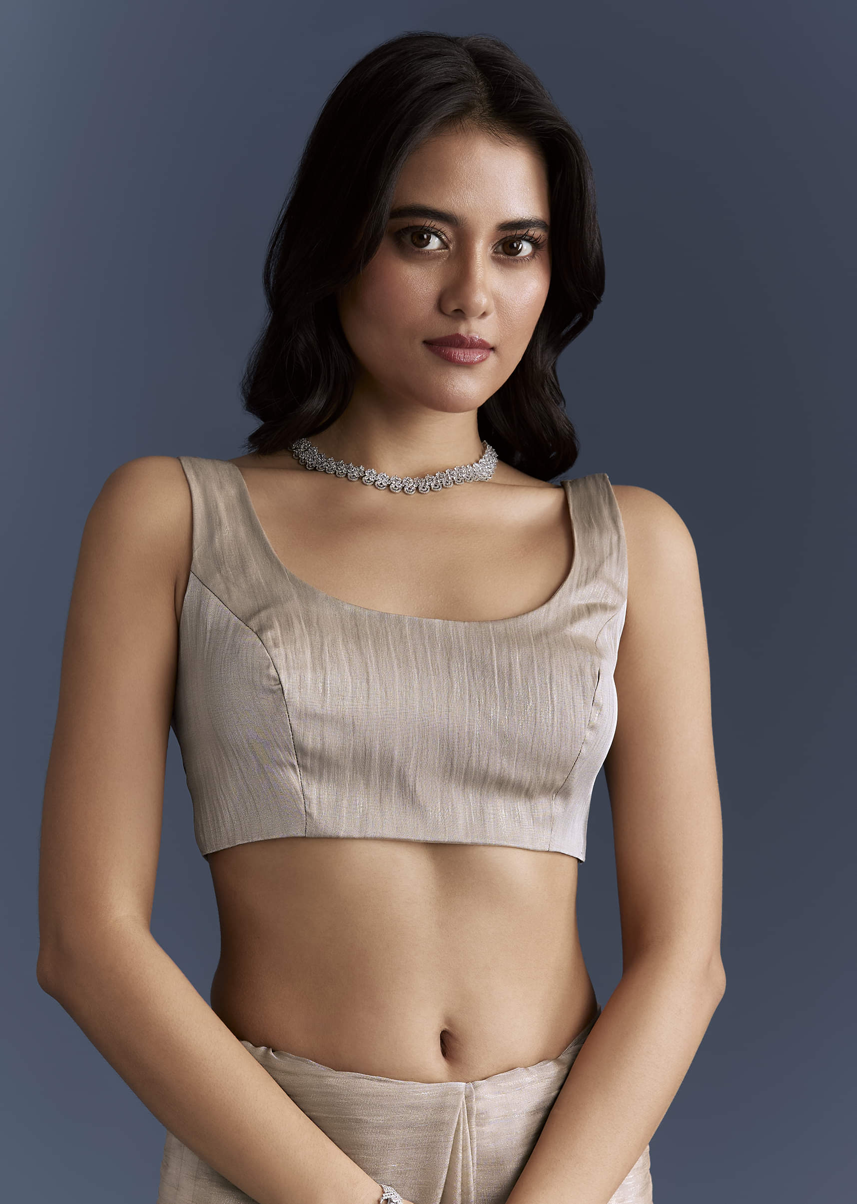 Beige Tissue Saree With Heavy Hand Embroidery - Image 7