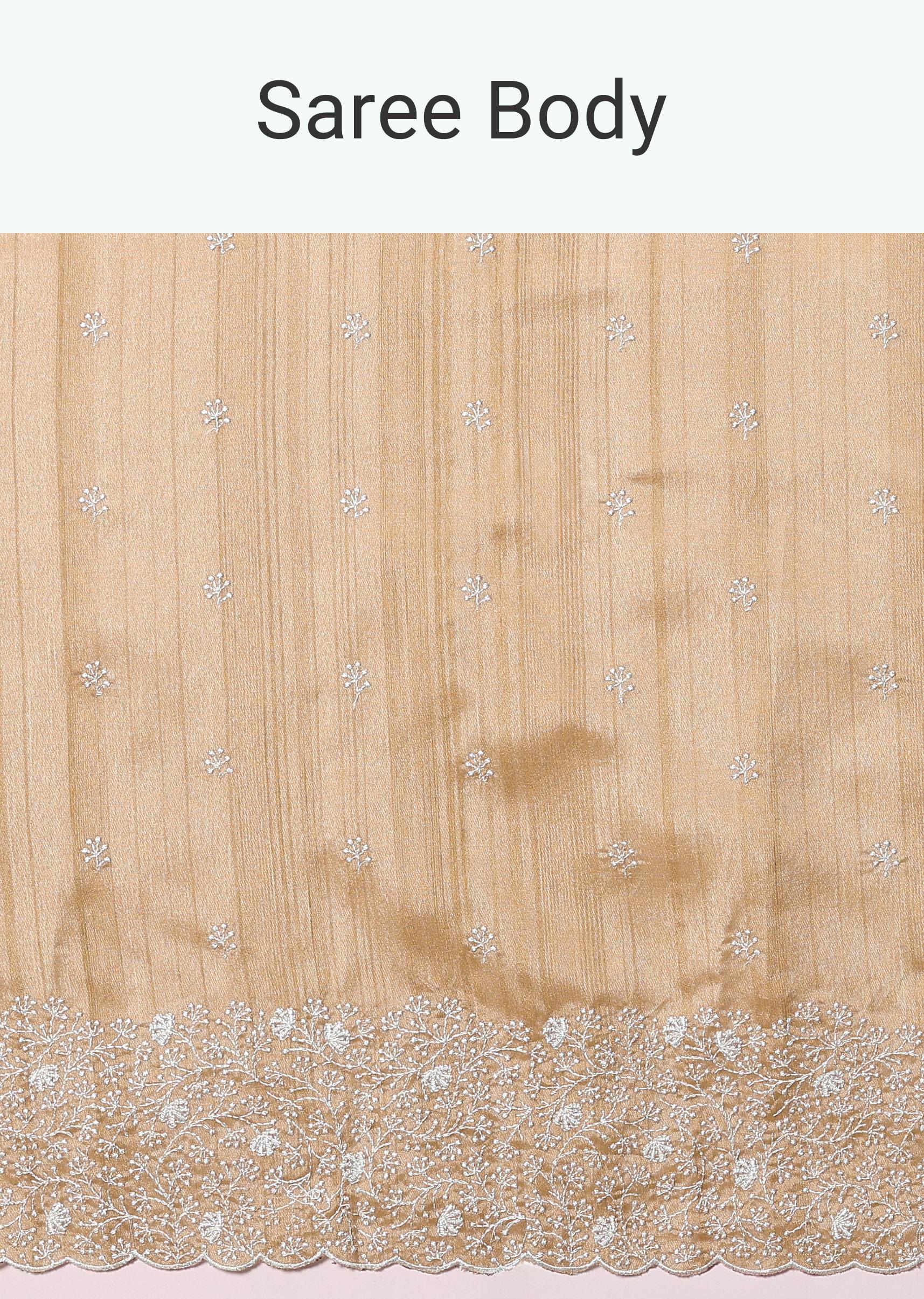 Beige Tussar Saree With Unstitched Blouse - Image 10