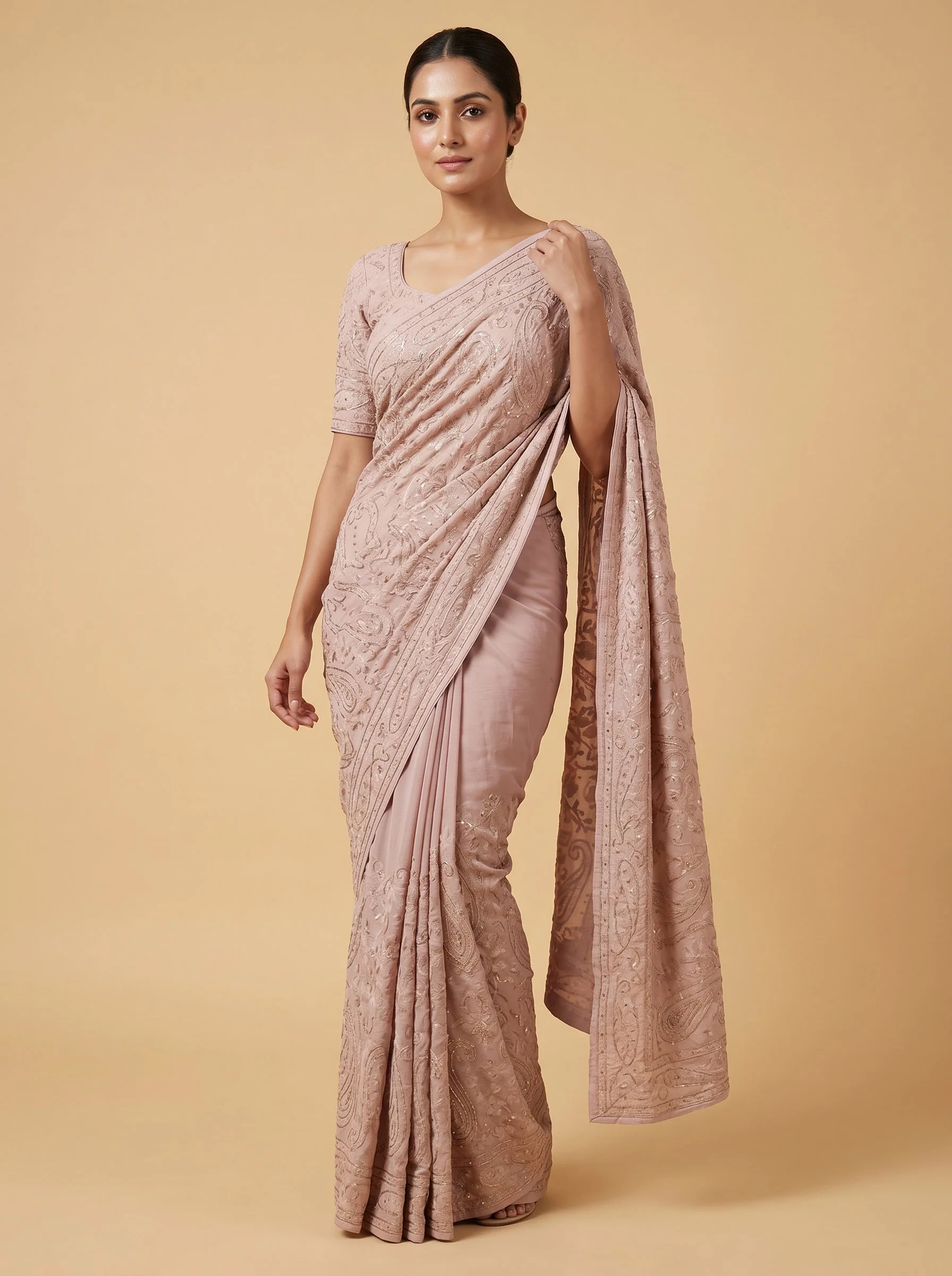 Beige Understated Embroidery Saree