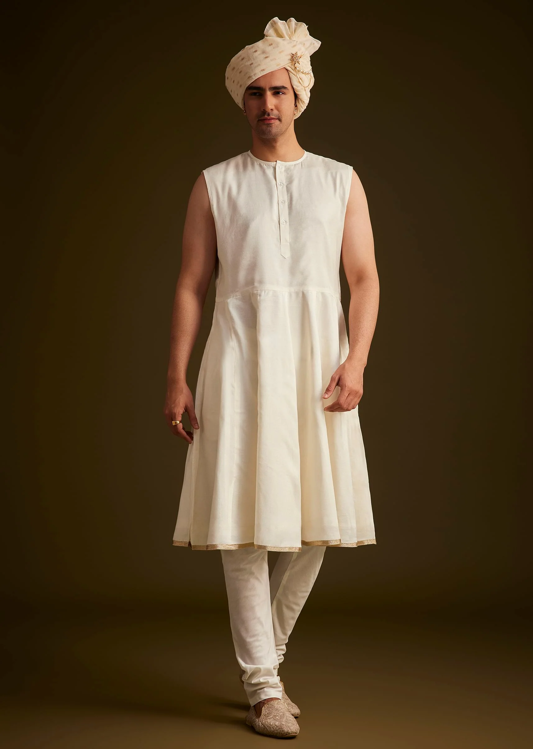 Beige Zardozi Embroidered Sherwani With Matching Dupatta - Image 6