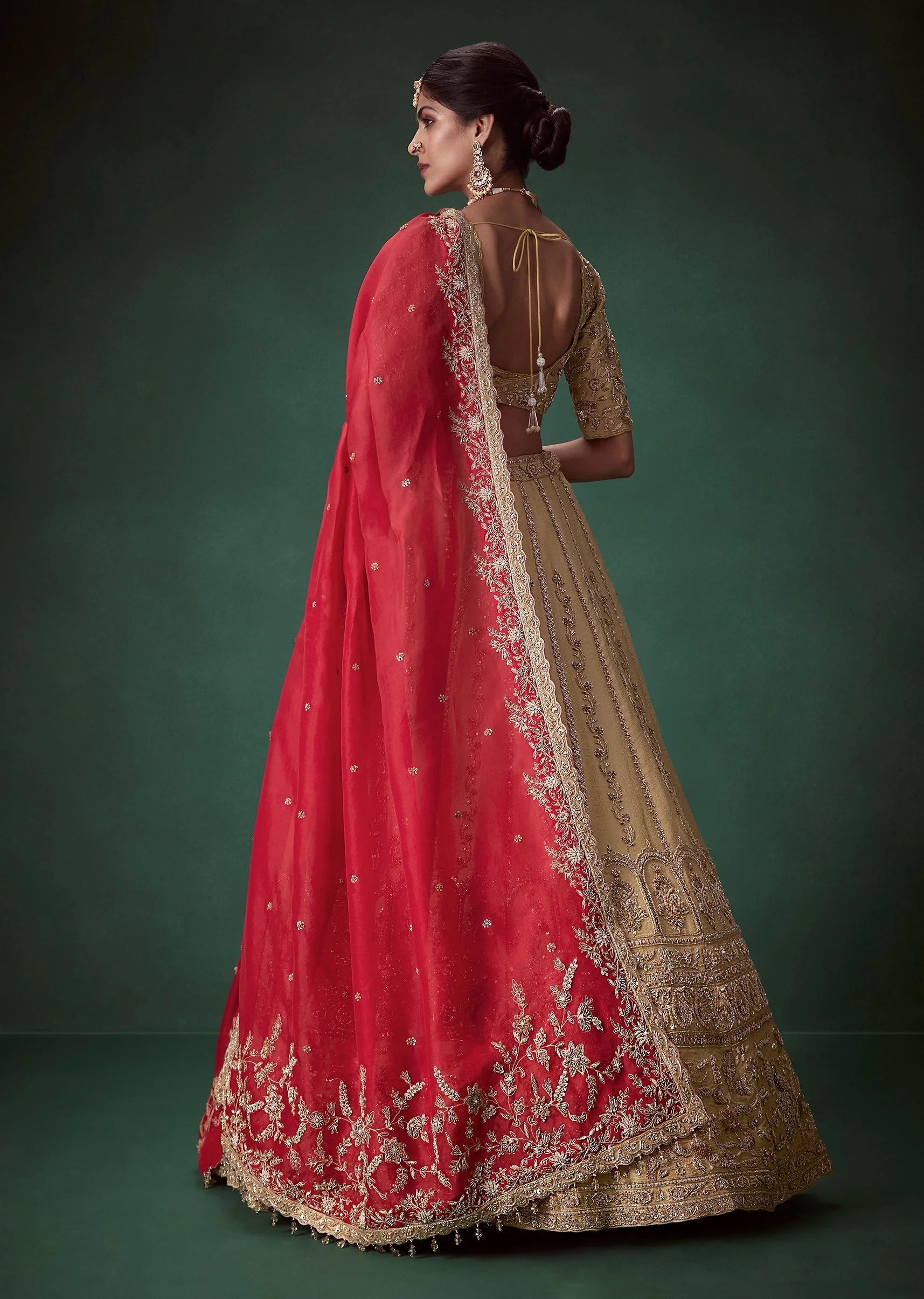 Beige Zari Embroidered Bridal Lehenga Set - Image 2