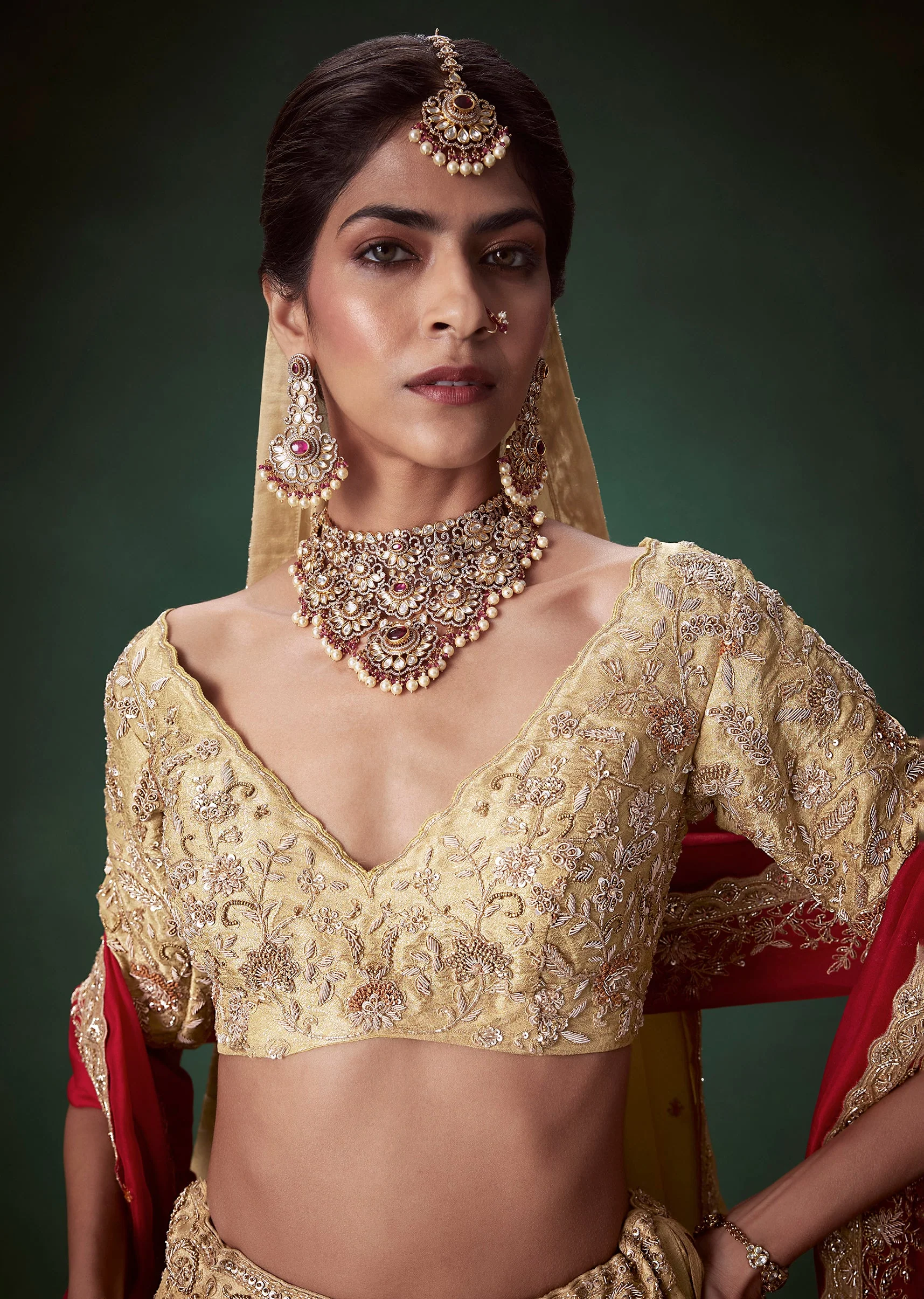 Beige Zari Embroidered Bridal Lehenga Set - Image 7