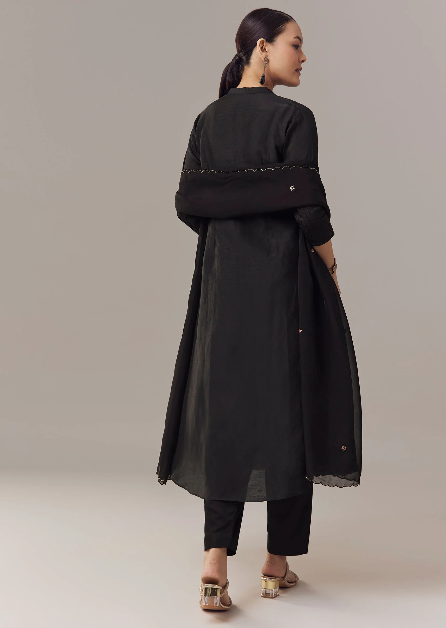 Black Anarkali Suit With French Knot And Zardosi Hand Work And Dupatta - Image 5