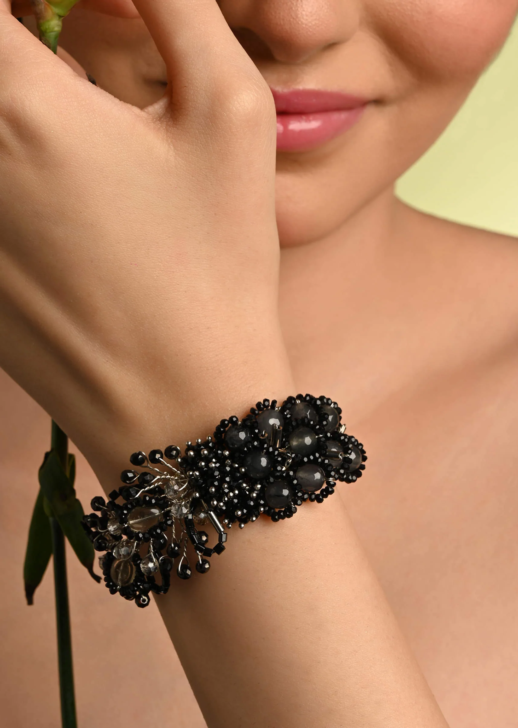 black and grey cocktail adjustable handmade bracelet for women